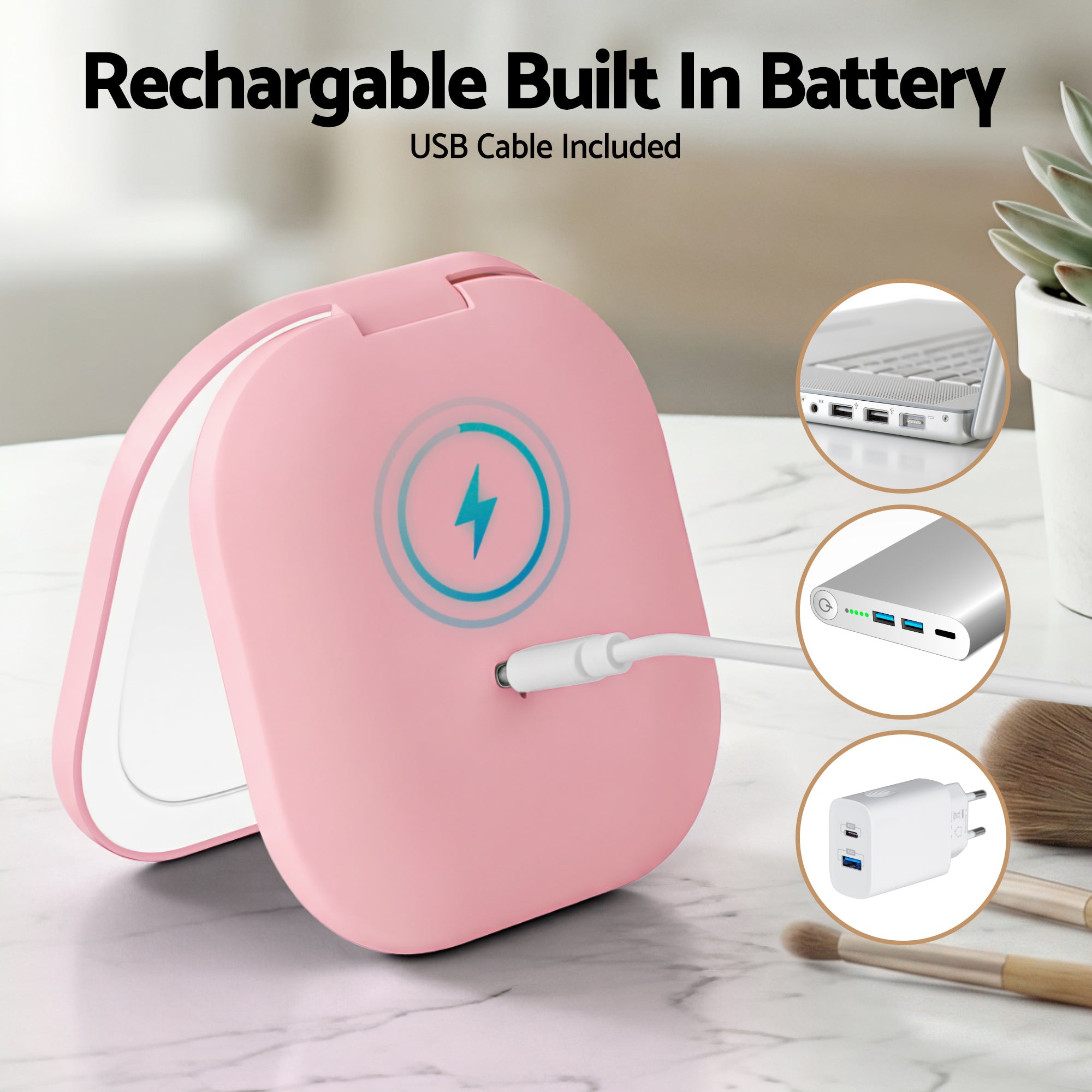 Embellir LED Compact Mirror Lighted Travel Makeup Mirror Pocket-Sized 1x 10x Magnification Square Pink - Free Delivery