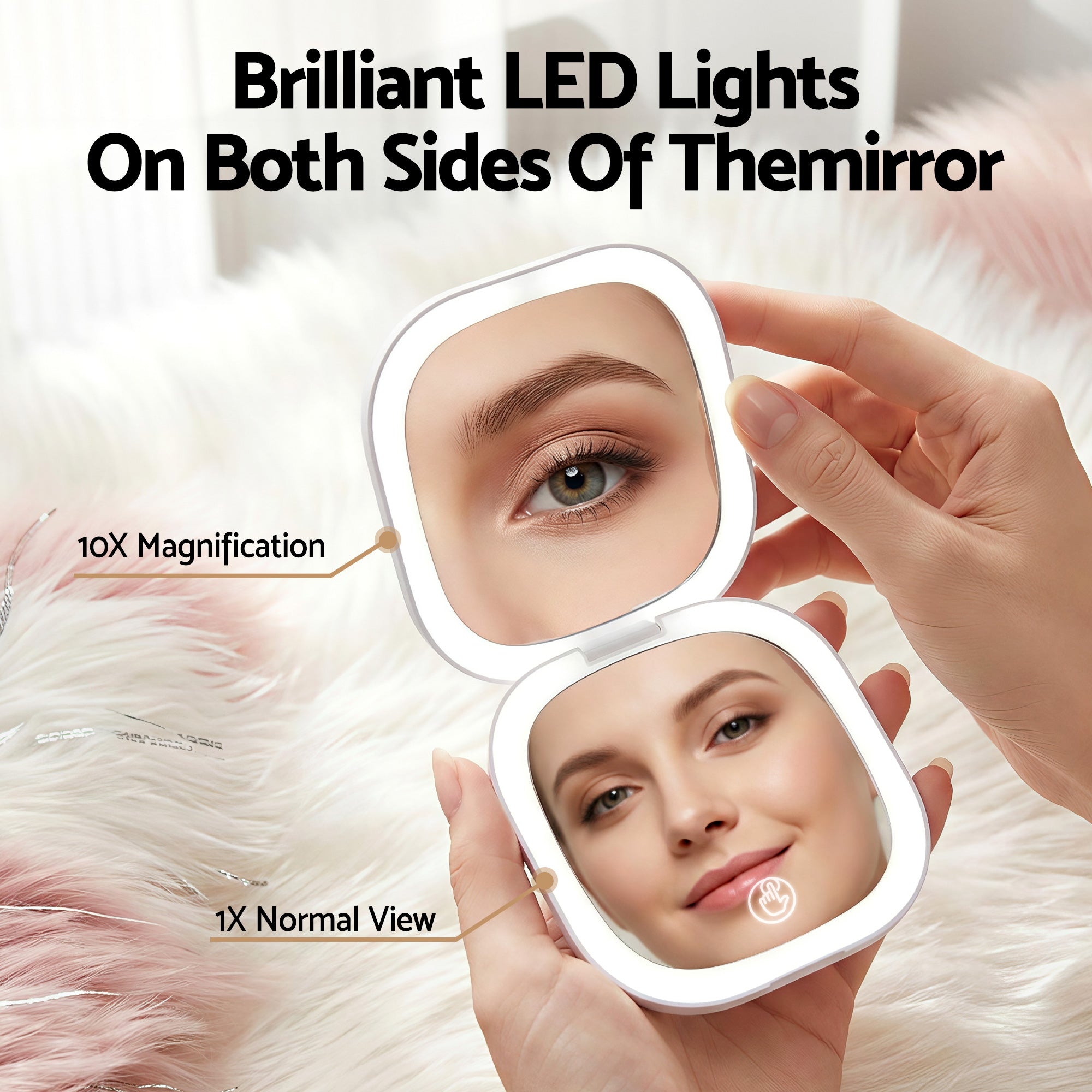 Embellir LED Compact Mirror Lighted Travel Makeup Mirror Pocket-Sized 1x 10x Magnification Square White - Free Delivery