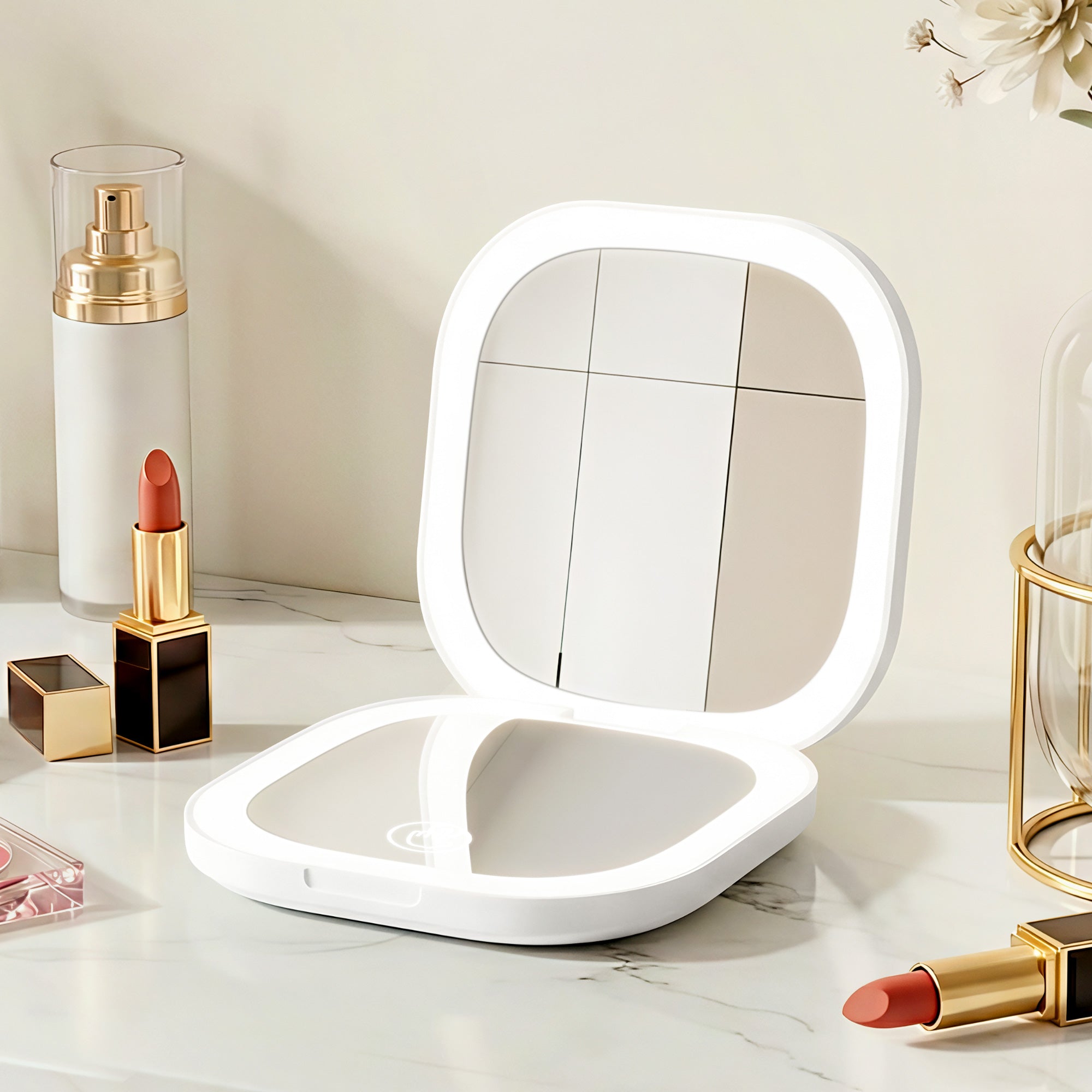 Embellir LED Compact Mirror Lighted Travel Makeup Mirror Pocket-Sized 1x 10x Magnification Square White - Free Delivery