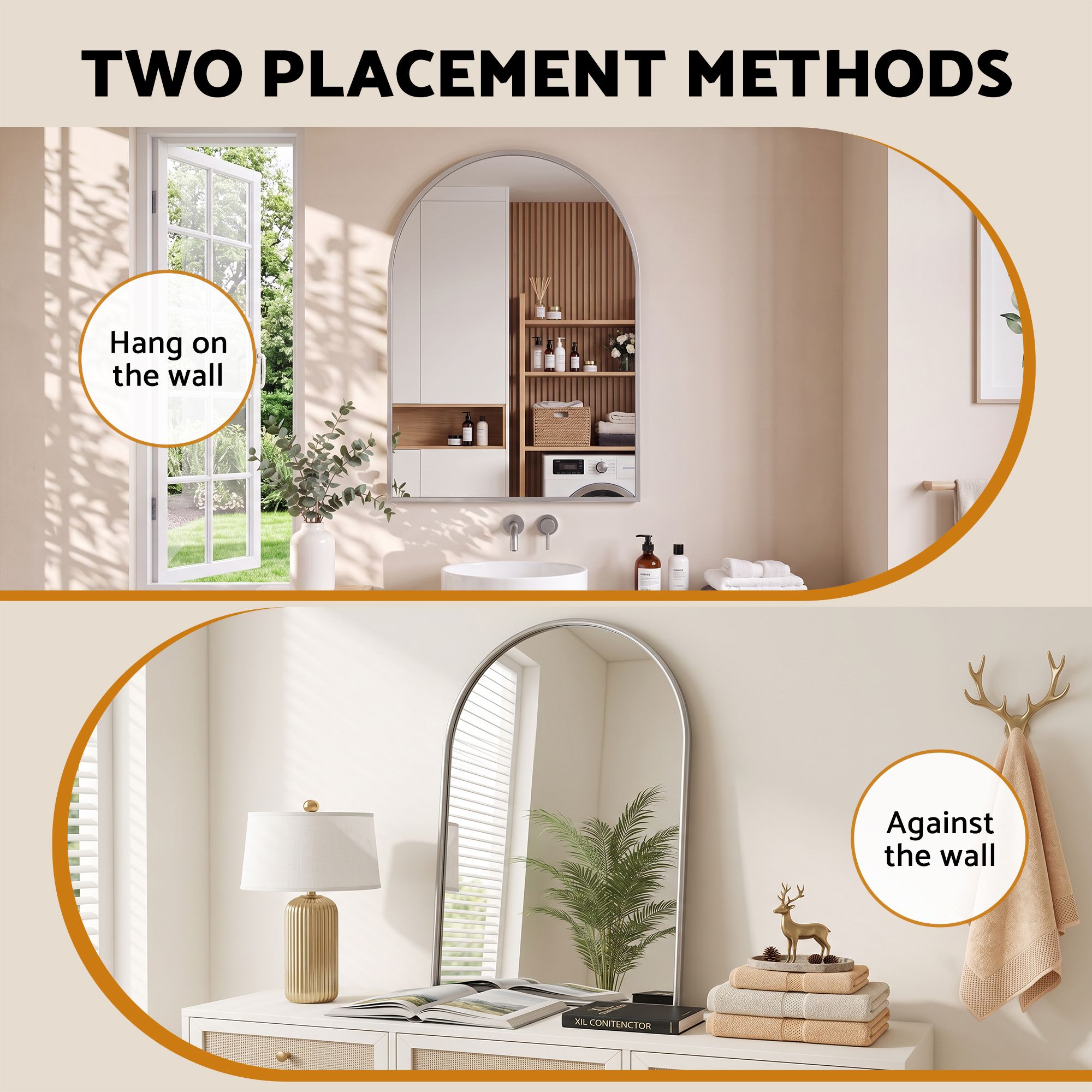 Embellir Arch Wall Mirror, Decorative Silver Frame Mirrors, 61x41cm Bathroom