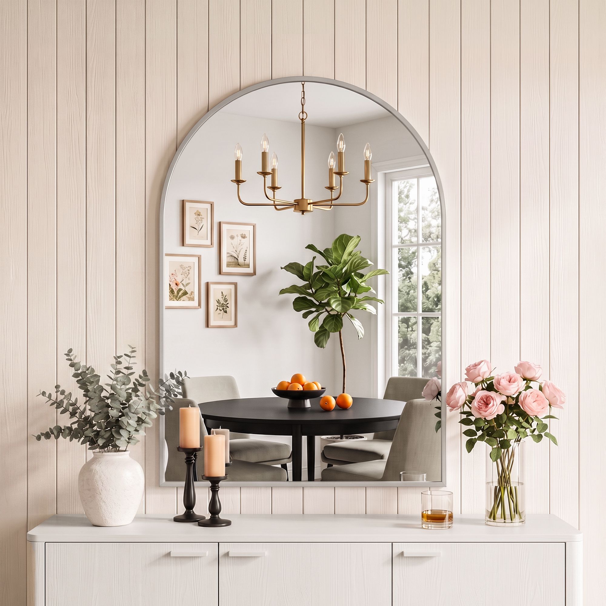Embellir Arch Wall Mirror, Decorative Silver Frame Mirrors, 61x41cm Bathroom