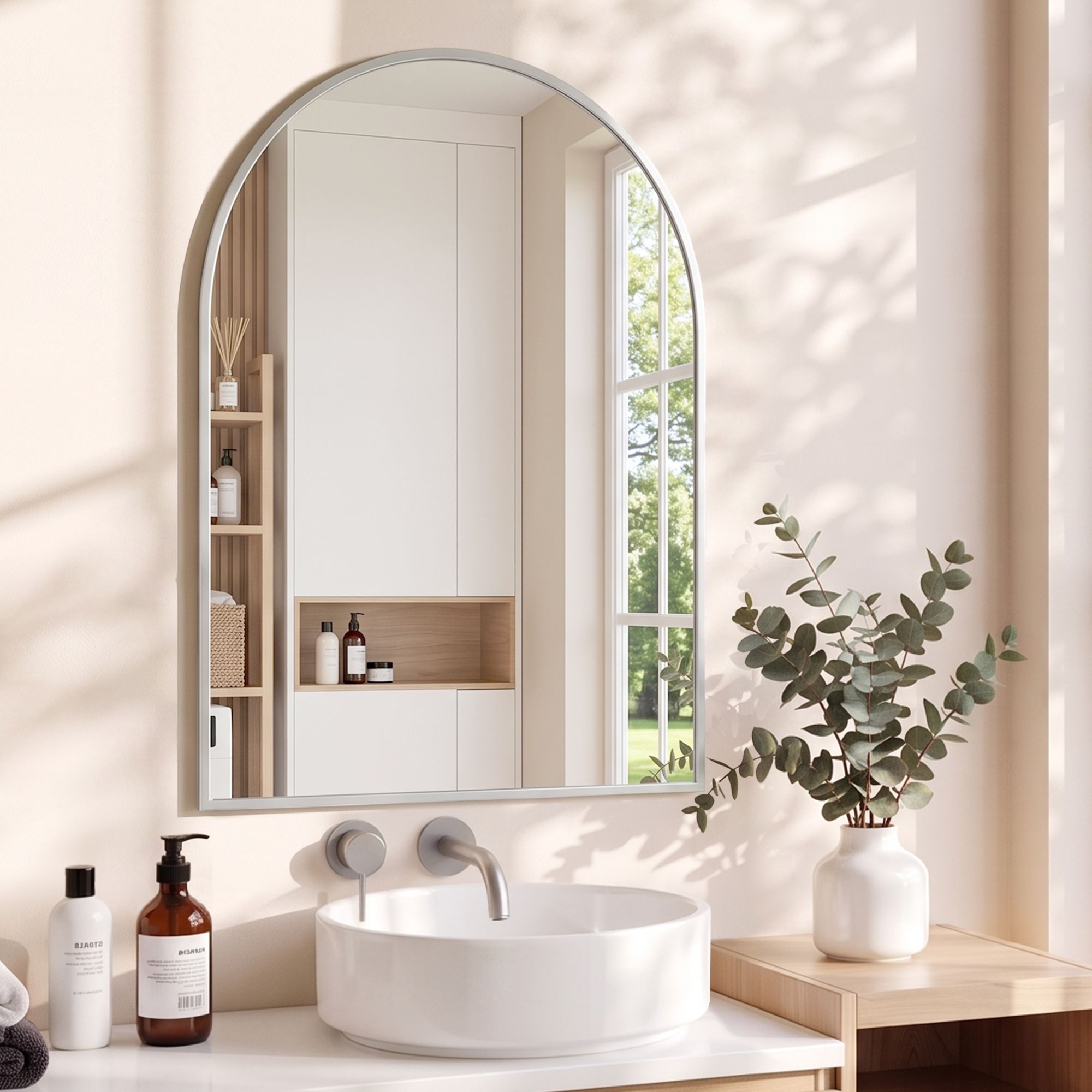 Embellir Arch Wall Mirror, Decorative Silver Frame Mirrors, 61x41cm Bathroom