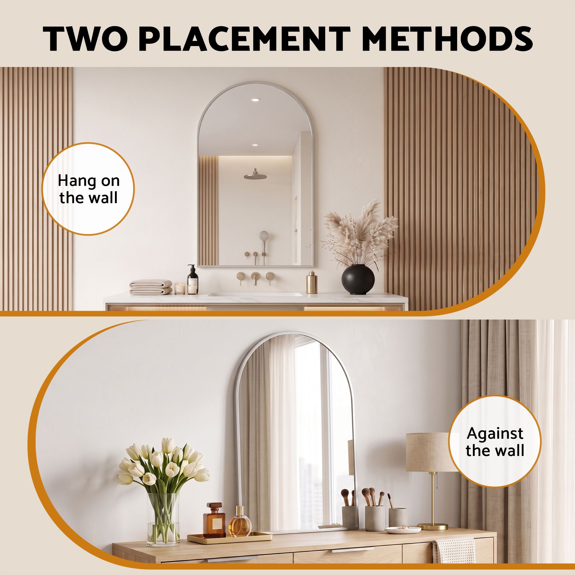 Embellir Arch Wall Mirror, Decorative Silver Frame Mirrors, 86x50cm Bathroom Vanity Mirror, Slim Frame for Living Room Entryway Bedroom Decor