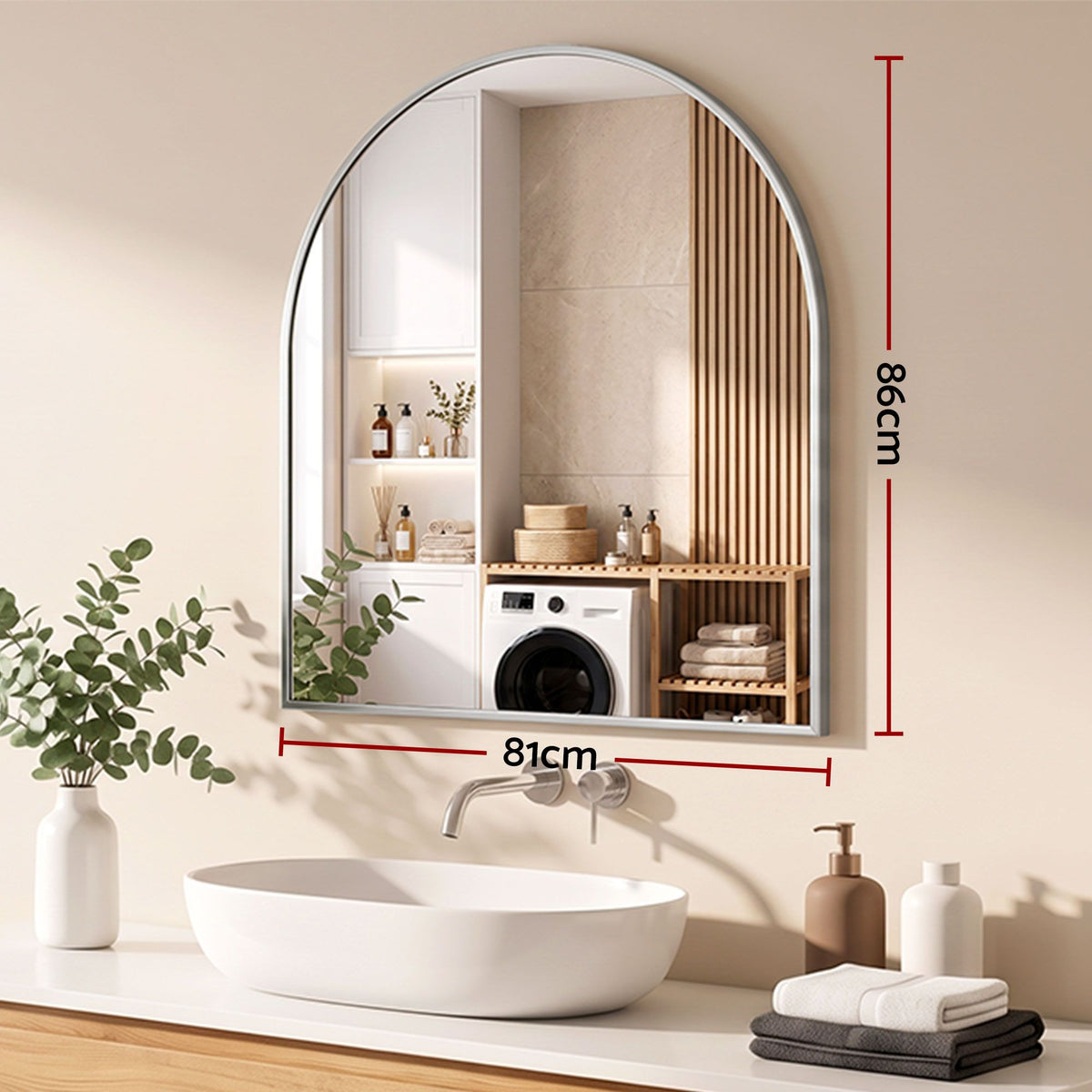 Embellir Arch Wall Mirror, Decorative Silver Frame Mirrors, 86x81cm Bathroom