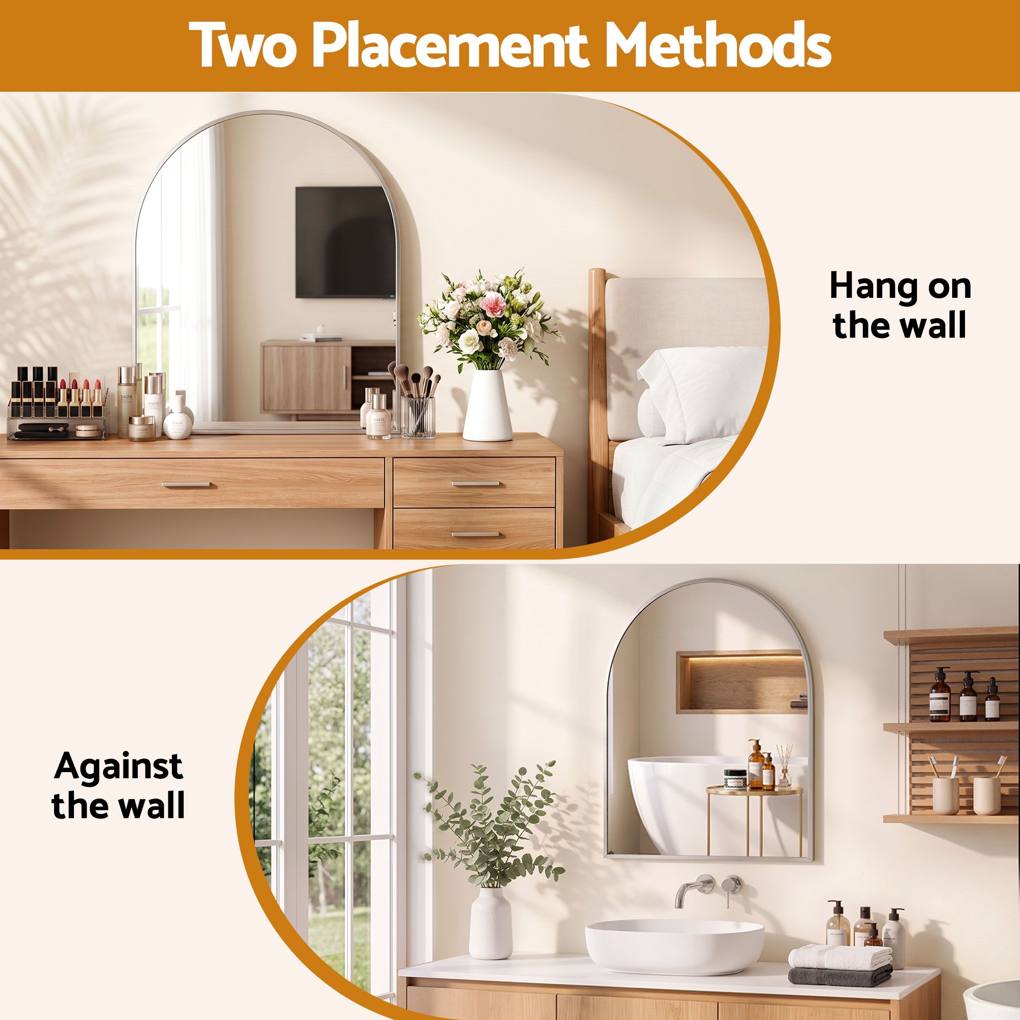Embellir Arch Wall Mirror, Decorative Silver Frame Mirrors, 86x81cm Bathroom