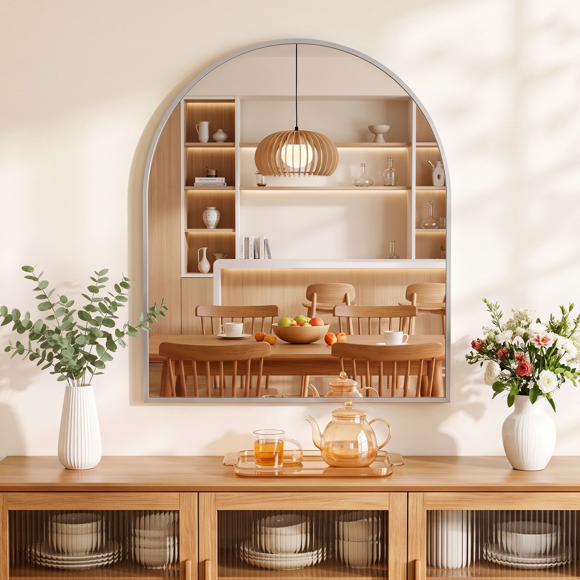 Embellir Arch Wall Mirror, Decorative Silver Frame Mirrors, 86x81cm Bathroom