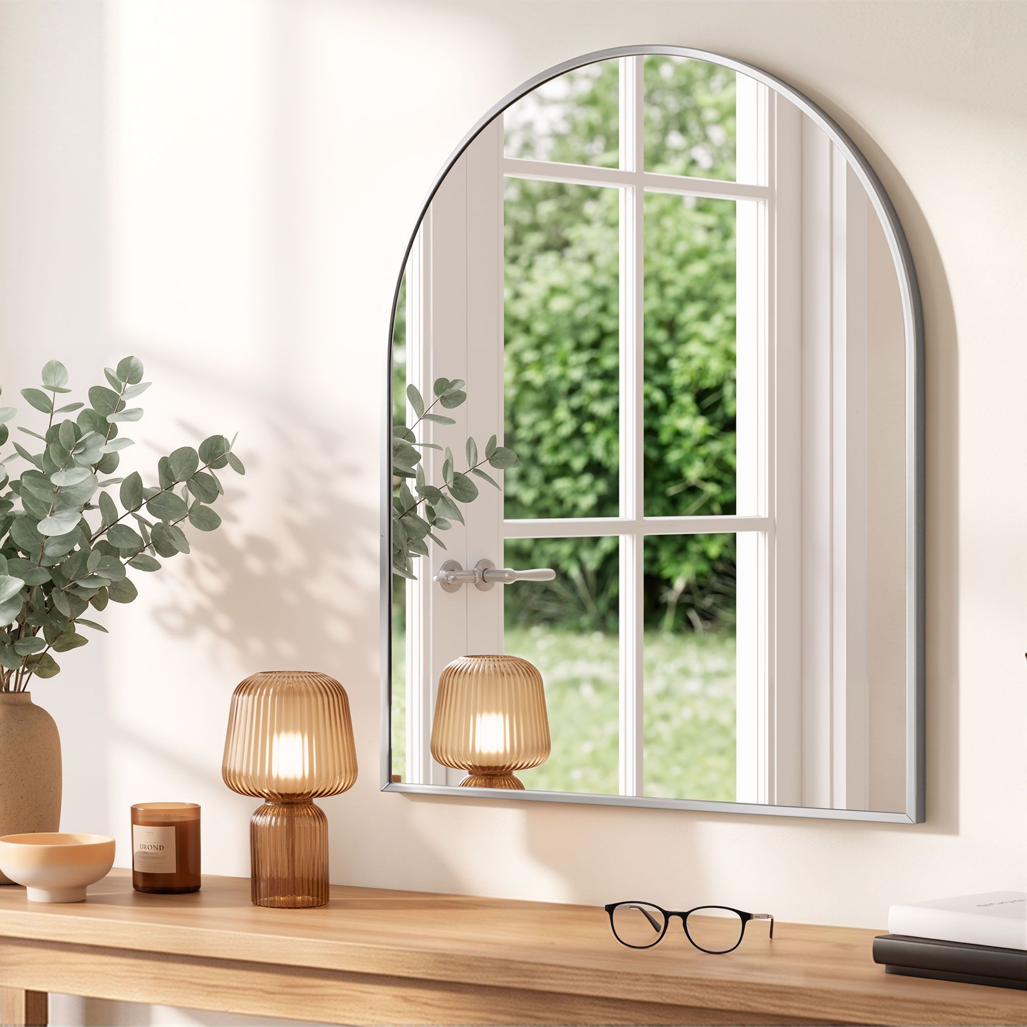 Embellir Arch Wall Mirror, Decorative Silver Frame Mirrors, 86x81cm Bathroom