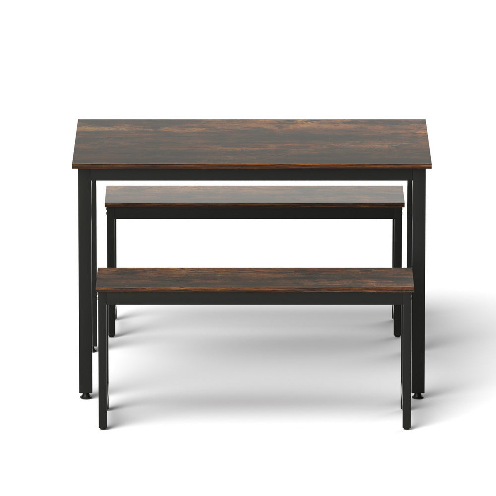 Artiss Dining Table and Chairs Set 3 Piece Kitchen Metal Desk Bench Dark Walnut