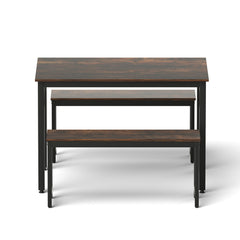 Artiss Dining Table and Chairs Set 3 Piece Kitchen Metal Desk Bench Dark Walnut