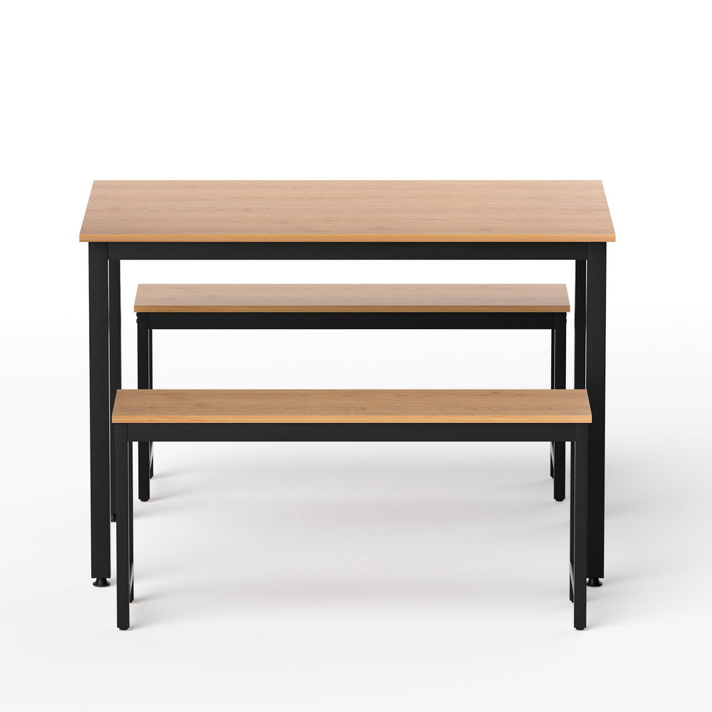 Artiss Dining Table and Chairs Set 3 Piece Kitchen Metal Desk Bench Natural Oak
