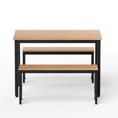 Artiss Dining Table and Chairs Set 3 Piece Kitchen Metal Desk Bench Natural Oak