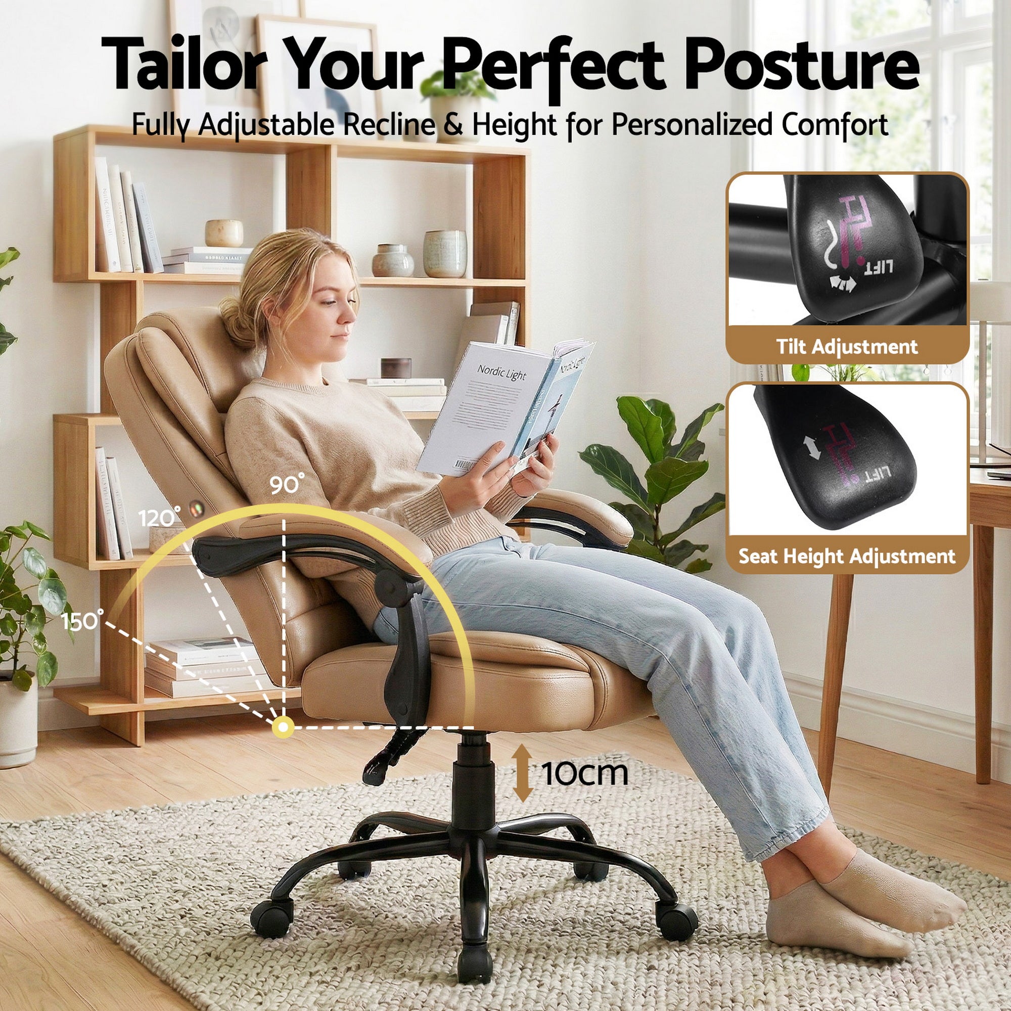 Artiss 2 Point Massage Office Chair PU Leather Espresso