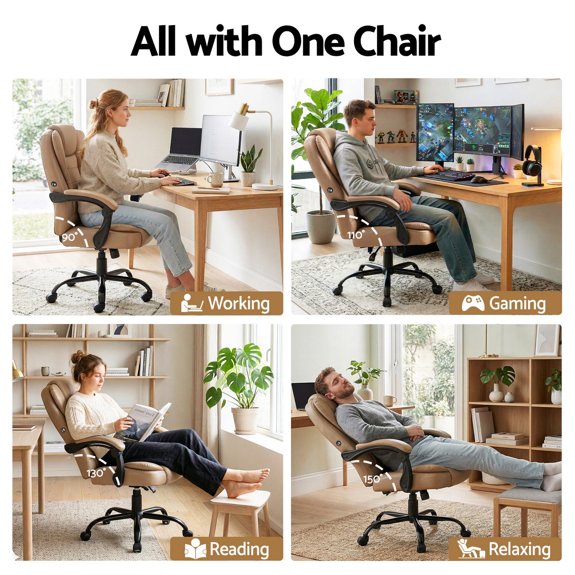 Artiss 2 Point Massage Office Chair PU Leather Espresso