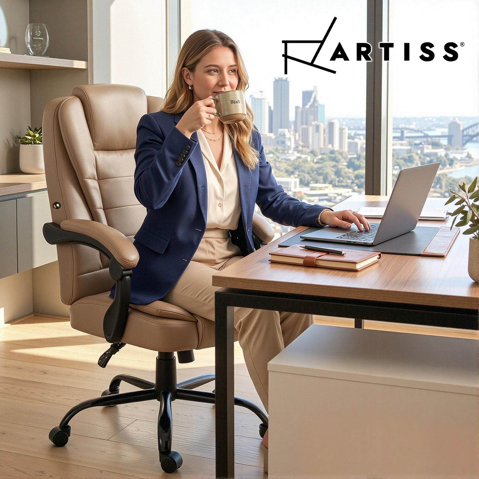 Artiss 2 Point Massage Office Chair PU Leather Espresso