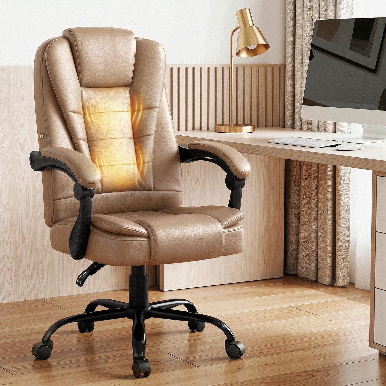 Artiss 2 Point Massage Office Chair PU Leather Espresso