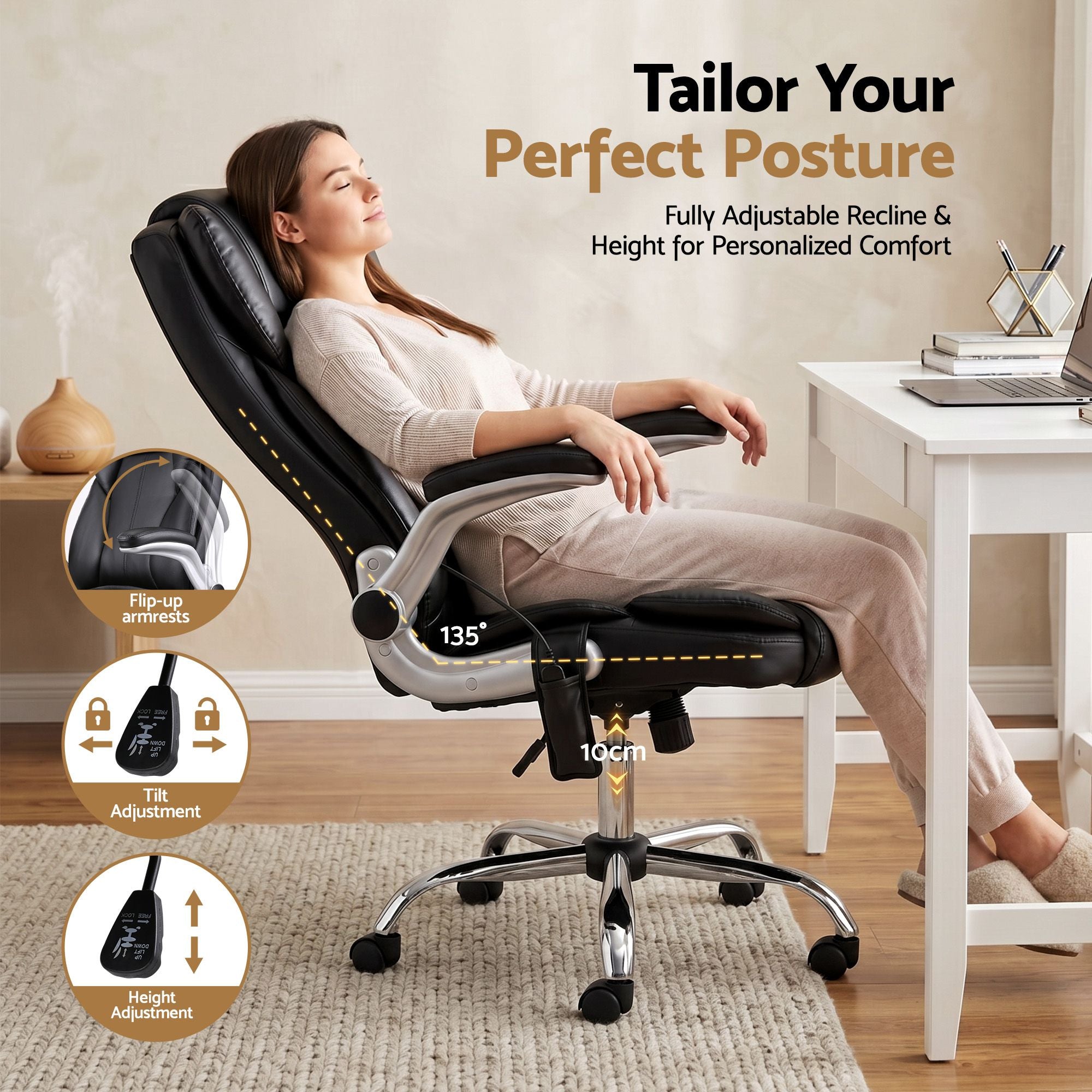 Artiss 8 Point Massage Office Chair PU Leather Black