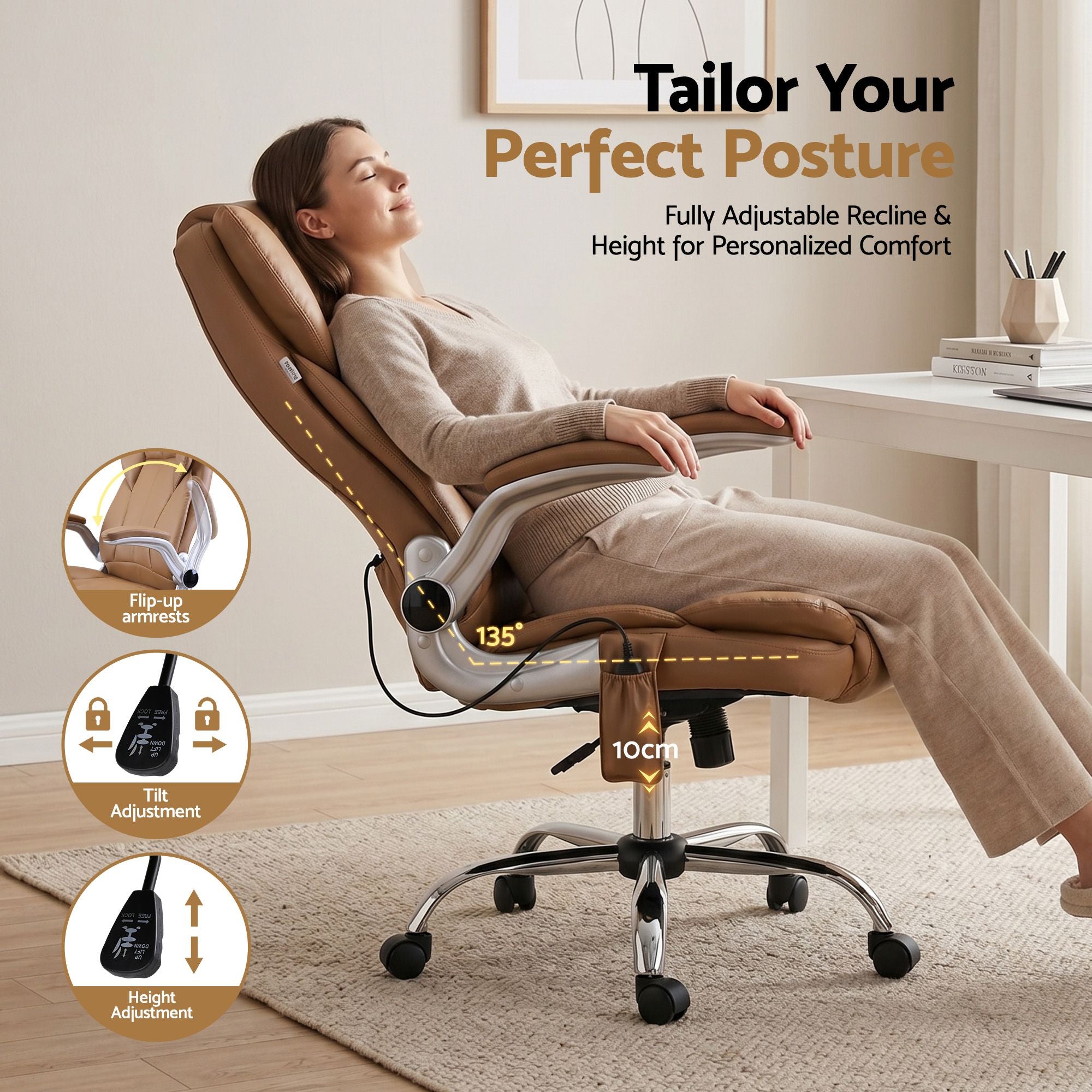 Artiss 8 Point Massage Office Chair PU Leather Espresso