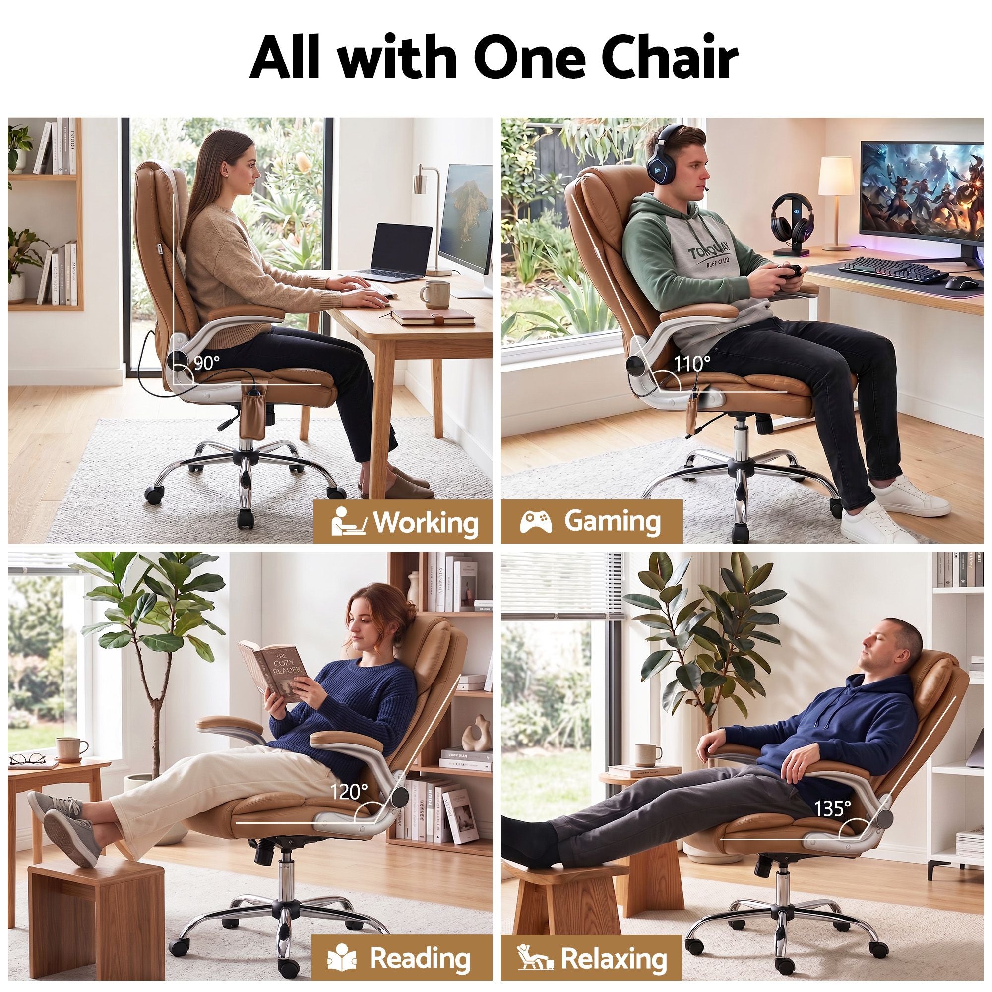 Artiss 8 Point Massage Office Chair PU Leather Espresso