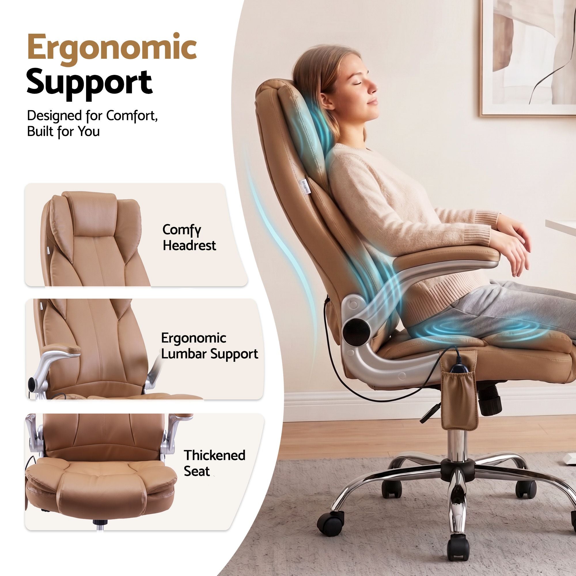 Artiss 8 Point Massage Office Chair PU Leather Espresso