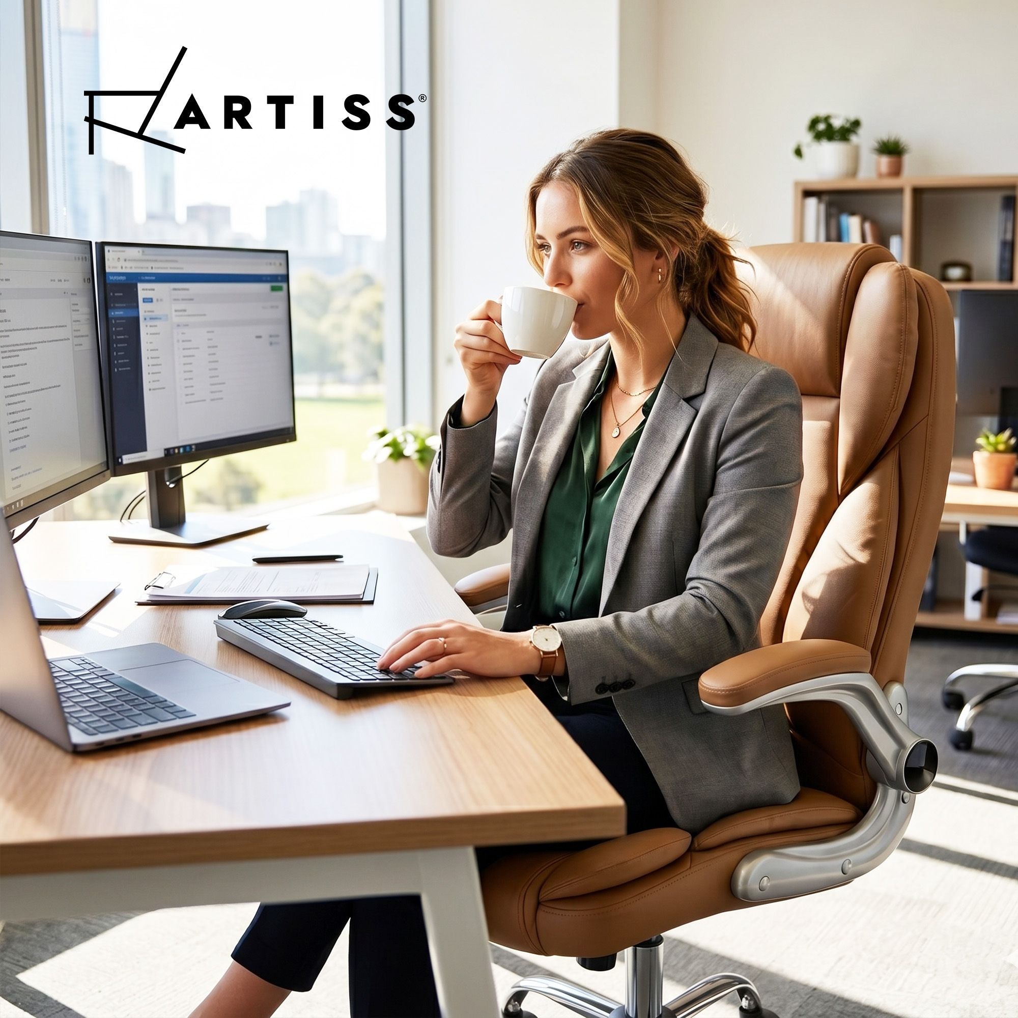 Artiss 8 Point Massage Office Chair PU Leather Espresso