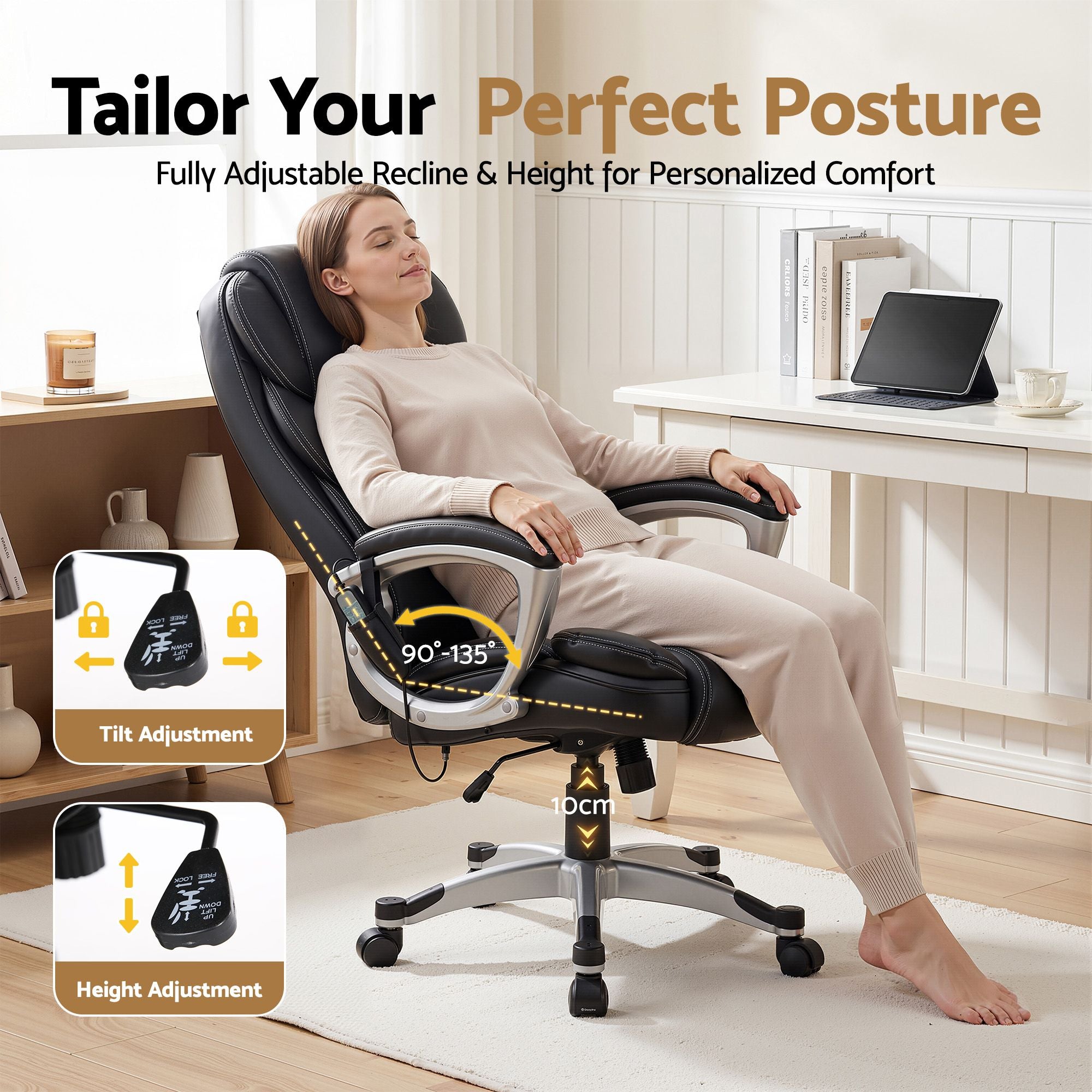 Artiss 8 Point Massage Office Chair Heated Seat PU Black