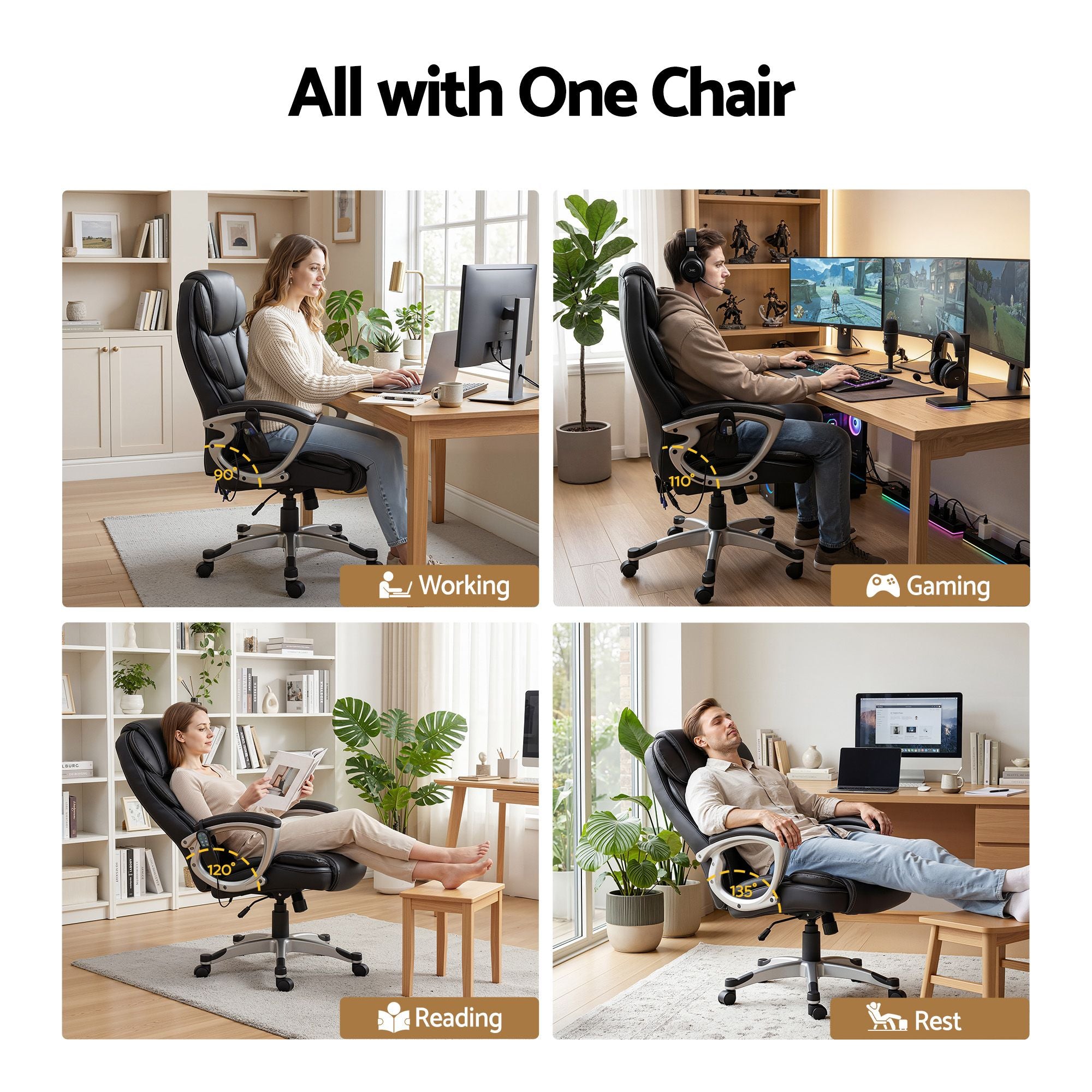Artiss 8 Point Massage Office Chair Heated Seat PU Black