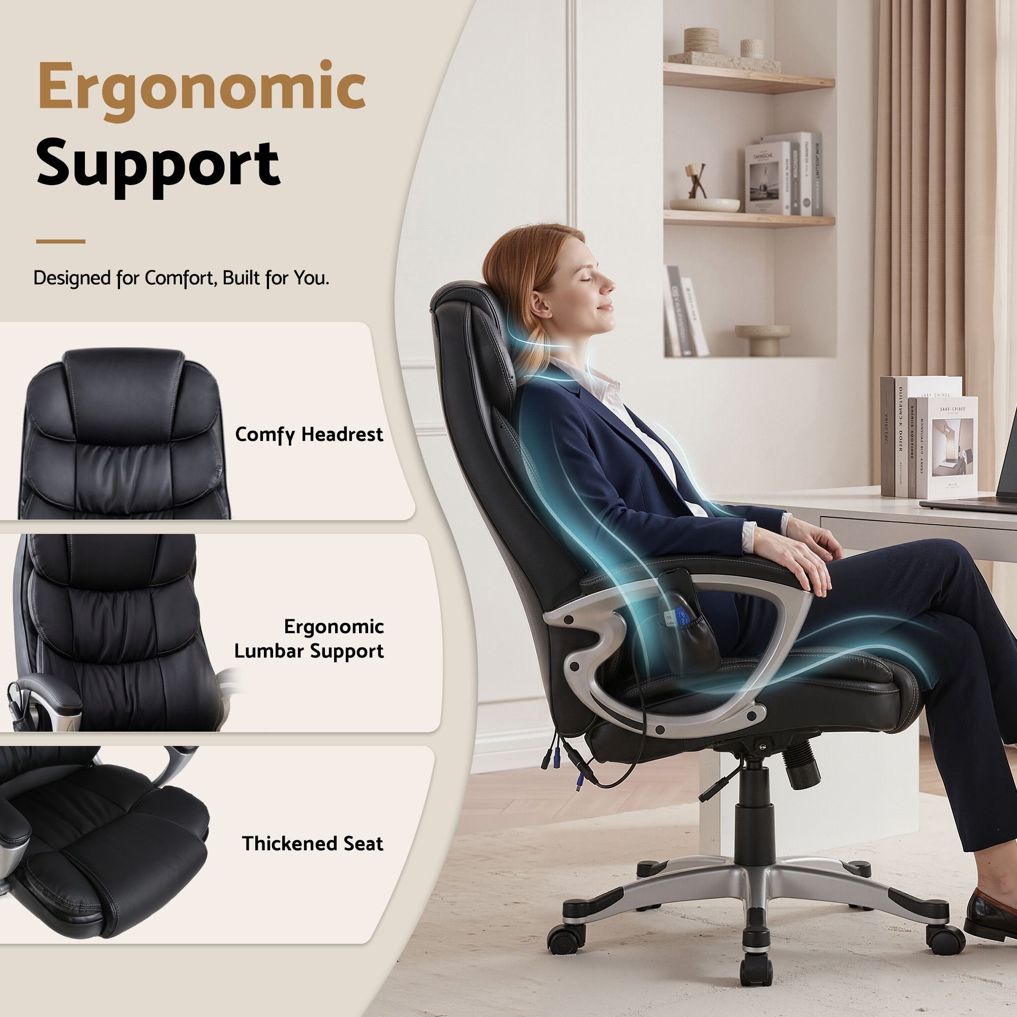Artiss 8 Point Massage Office Chair Heated Seat PU Black