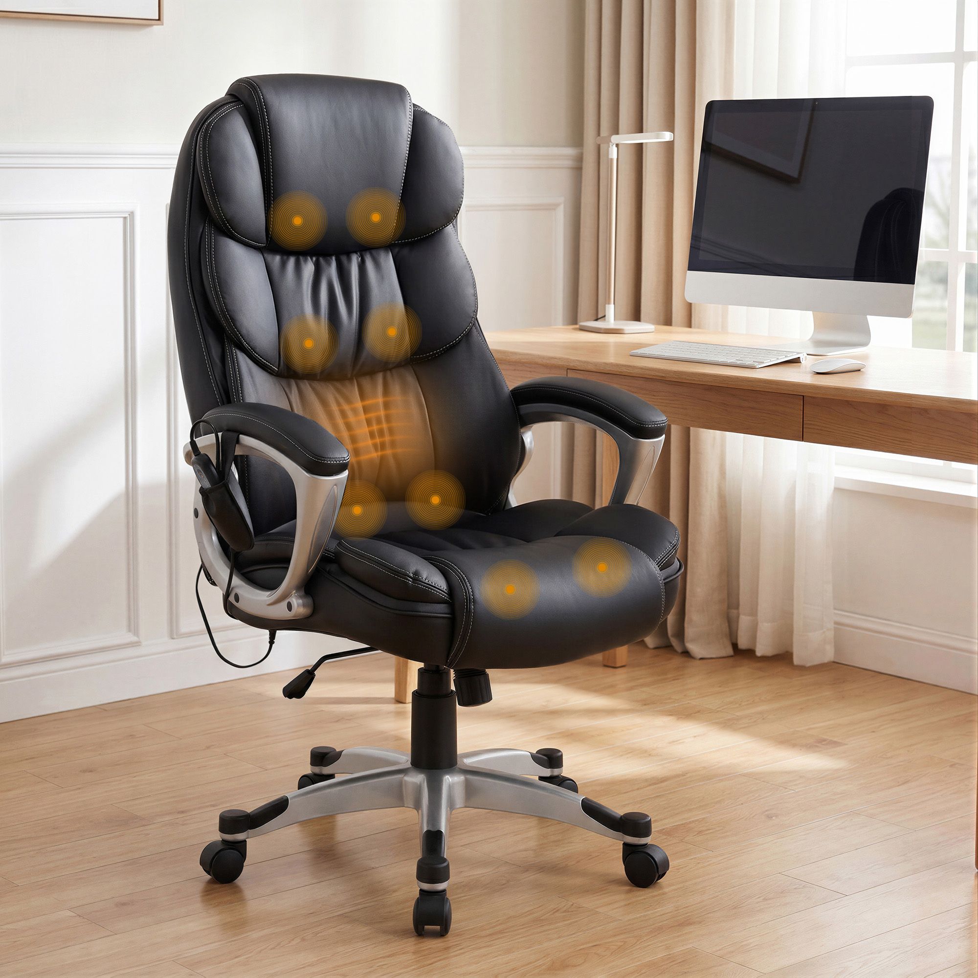 Artiss 8 Point Massage Office Chair Heated Seat PU Black