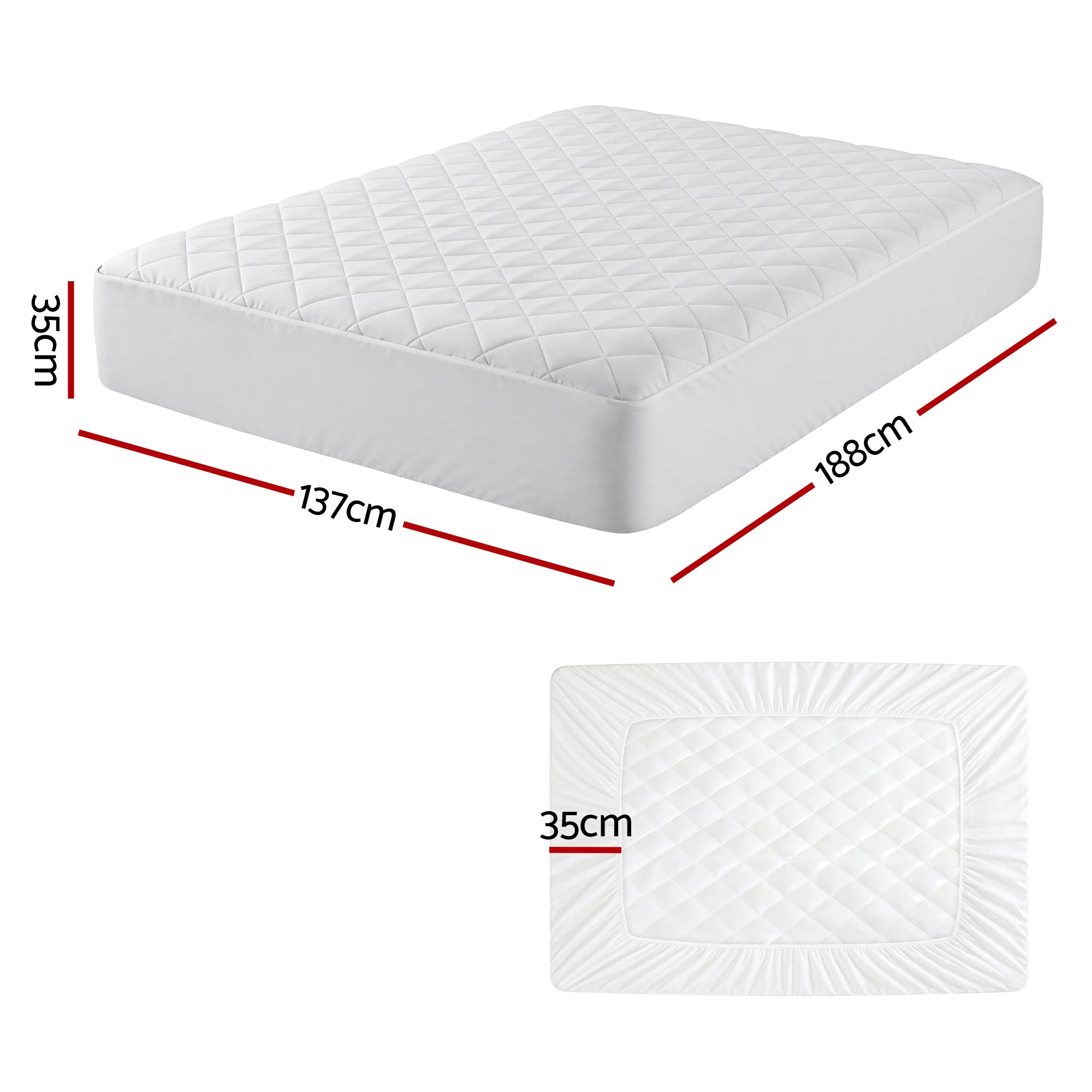 Giselle Waterproof Mattress Protector 100% Cotton Quilted Fitted Cover Double - Free Delivery
