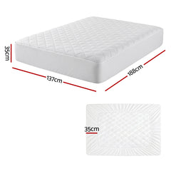 Giselle Waterproof Mattress Protector 100% Cotton Quilted Fitted Cover Double - Free Delivery
