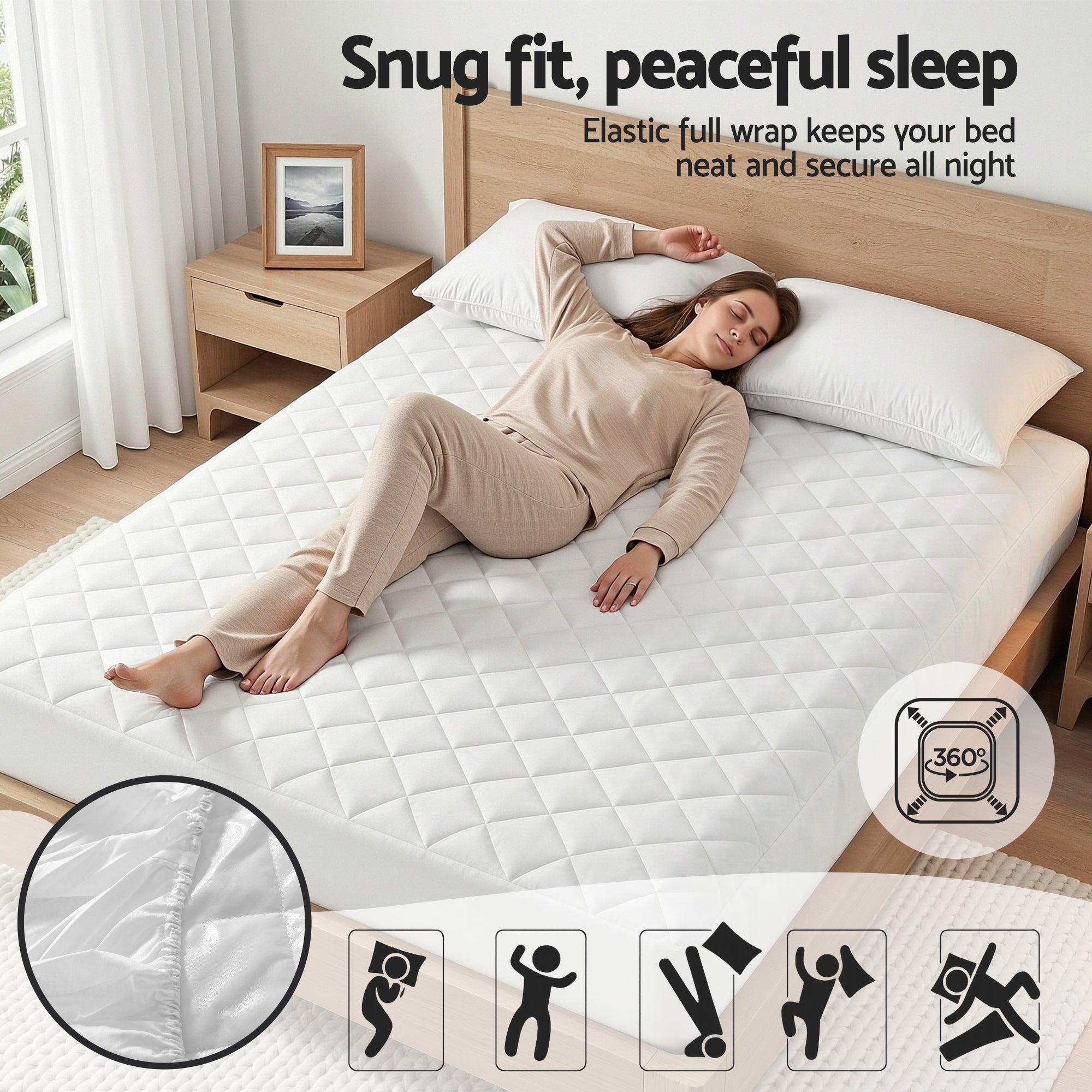 Giselle Waterproof Mattress Protector 100% Cotton Quilted Fitted Cover Double - Free Delivery