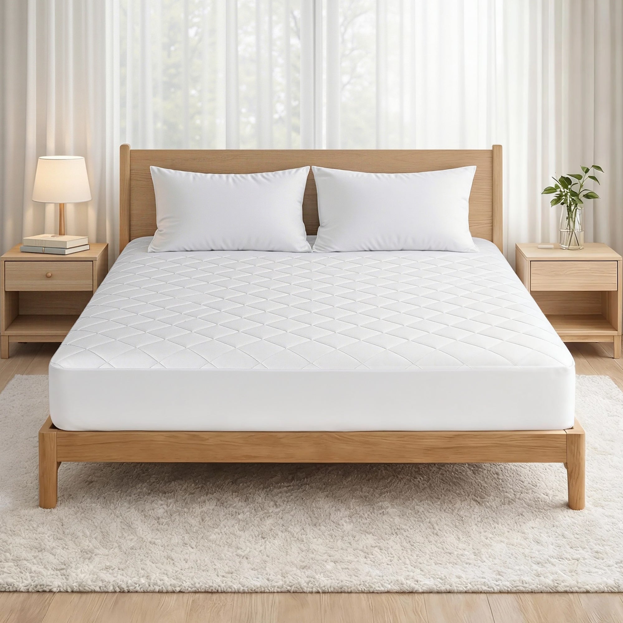 Giselle Waterproof Mattress Protector 100% Cotton Quilted Fitted Cover Double - Free Delivery