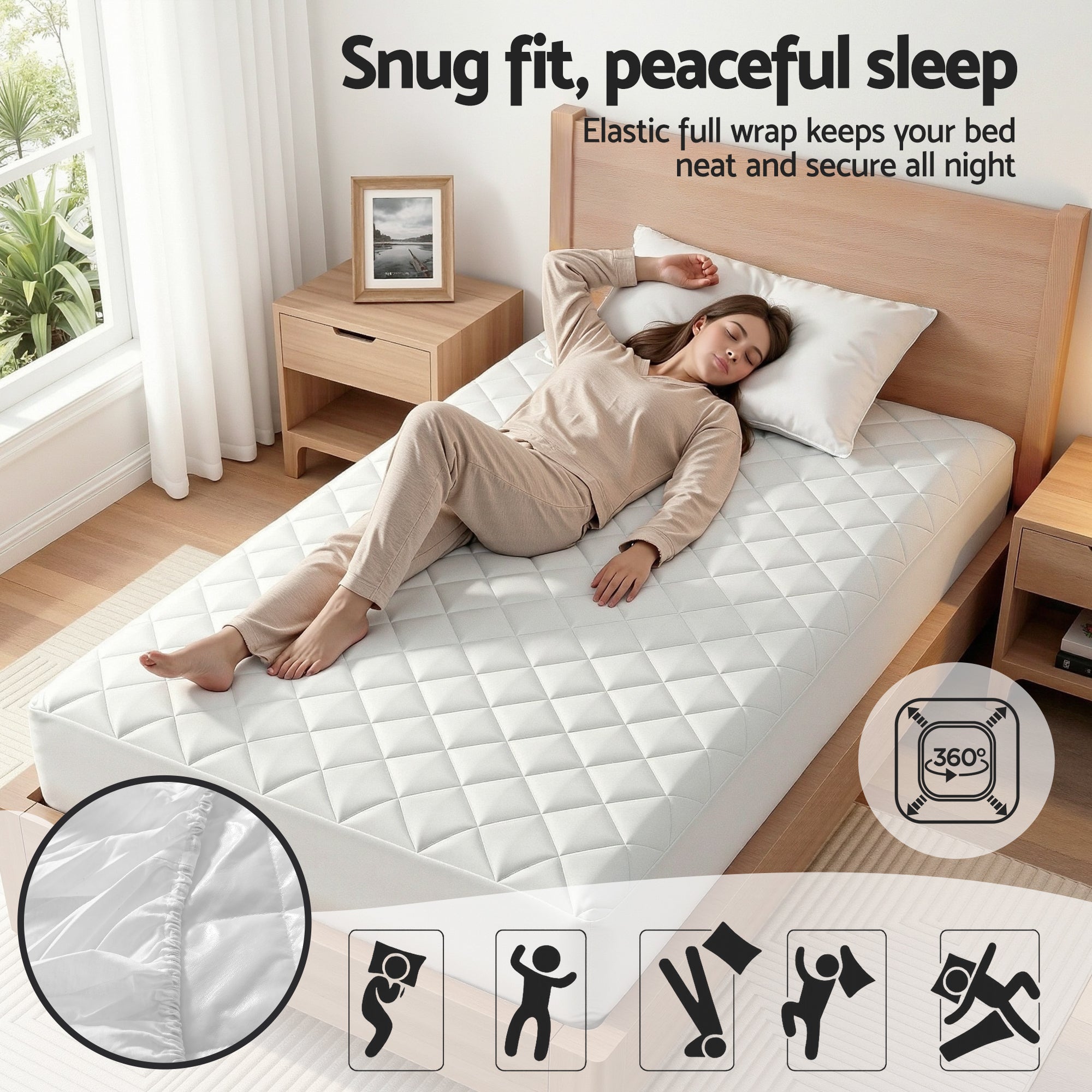 Giselle Waterproof Mattress Protector 100% Cotton Quilted Fitted Cover King Single - Free Delivery