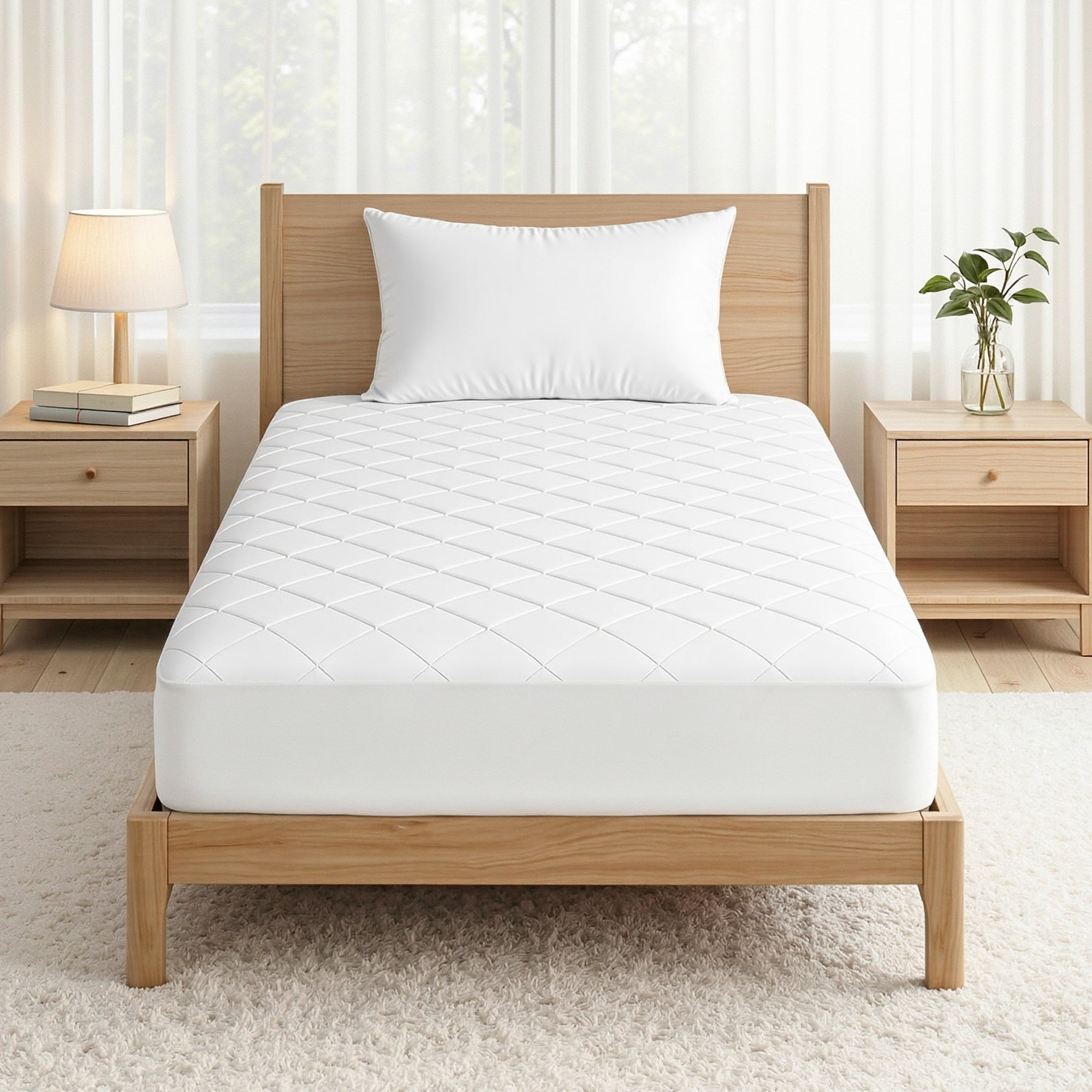 Giselle Waterproof Mattress Protector 100% Cotton Quilted Fitted Cover King Single - Free Delivery