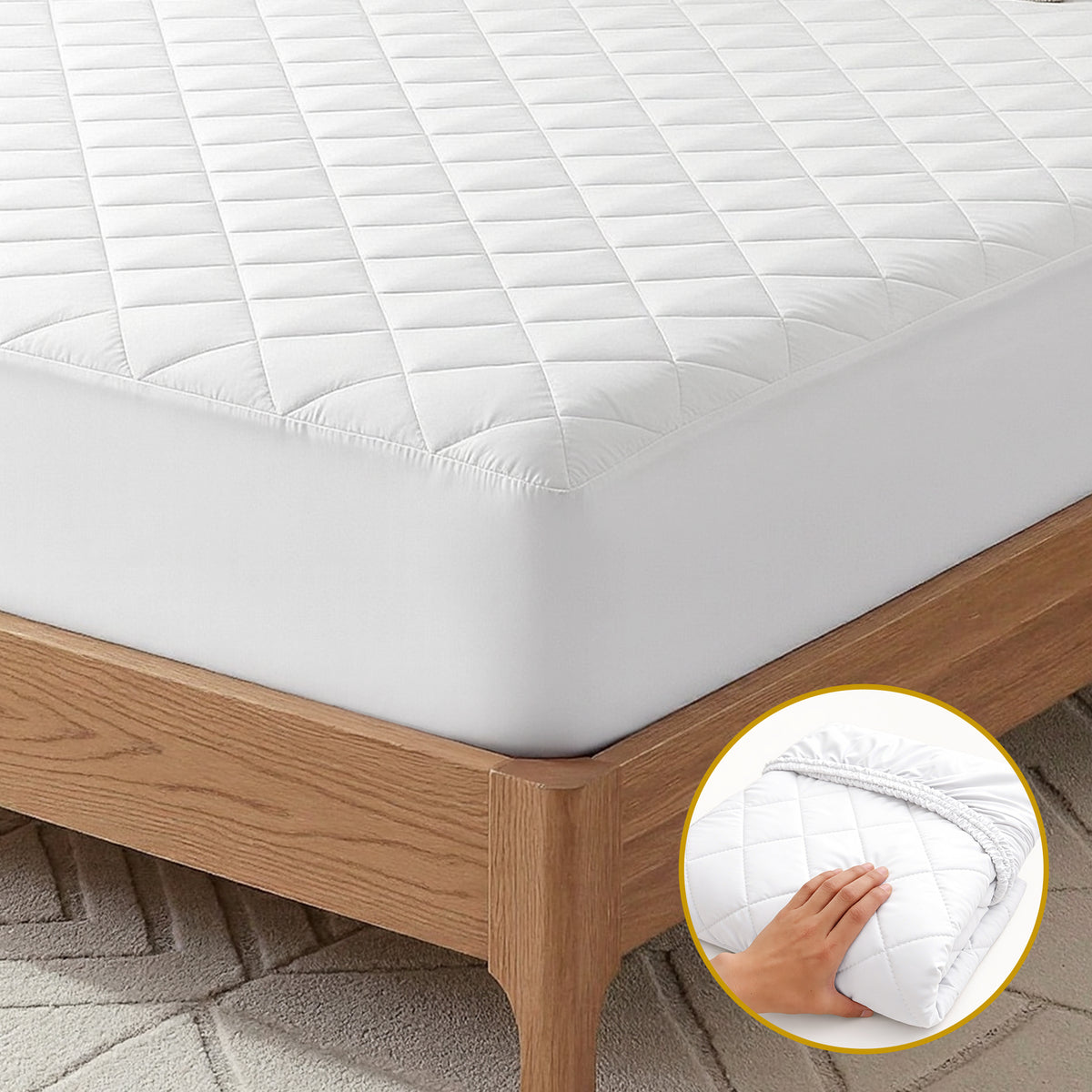 Giselle Waterproof Mattress Protector 100% Cotton Quilted Fitted Cover Queen - Free Delivery