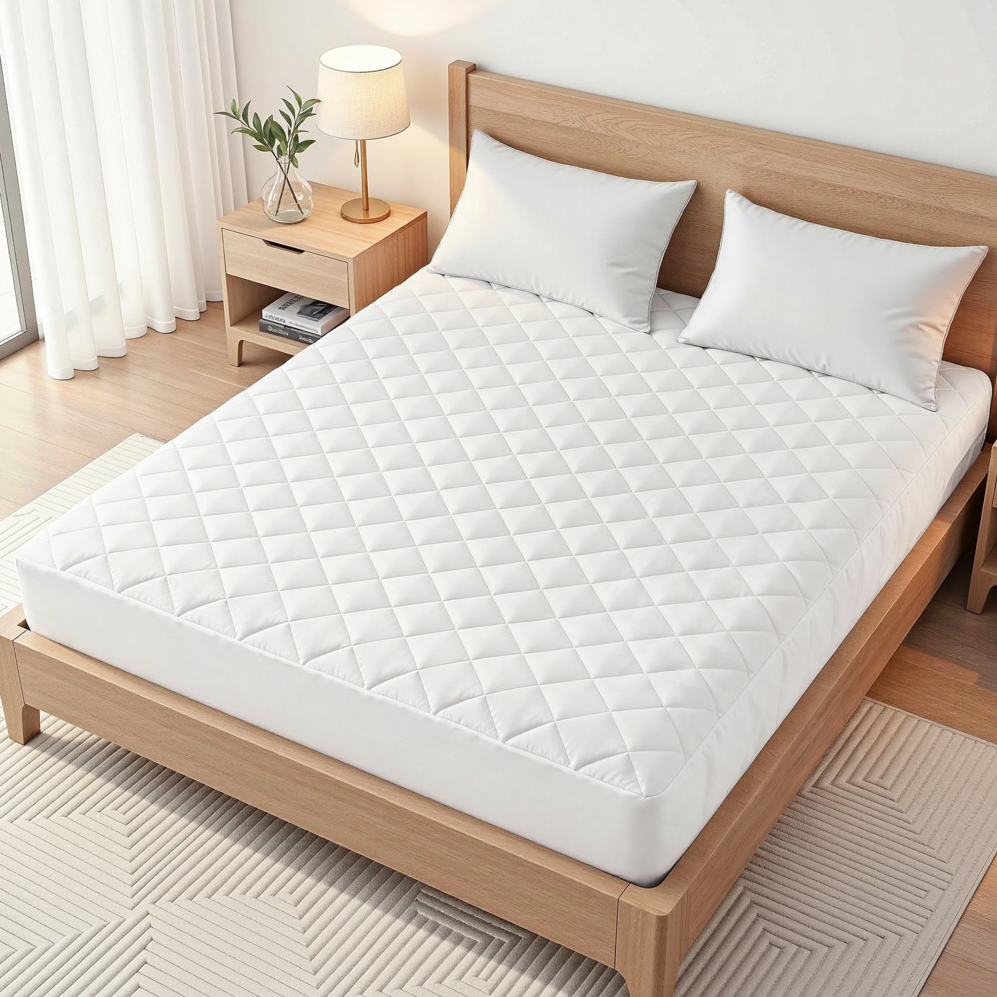 Giselle Waterproof Mattress Protector 100% Cotton Quilted Fitted Cover Queen - Free Delivery