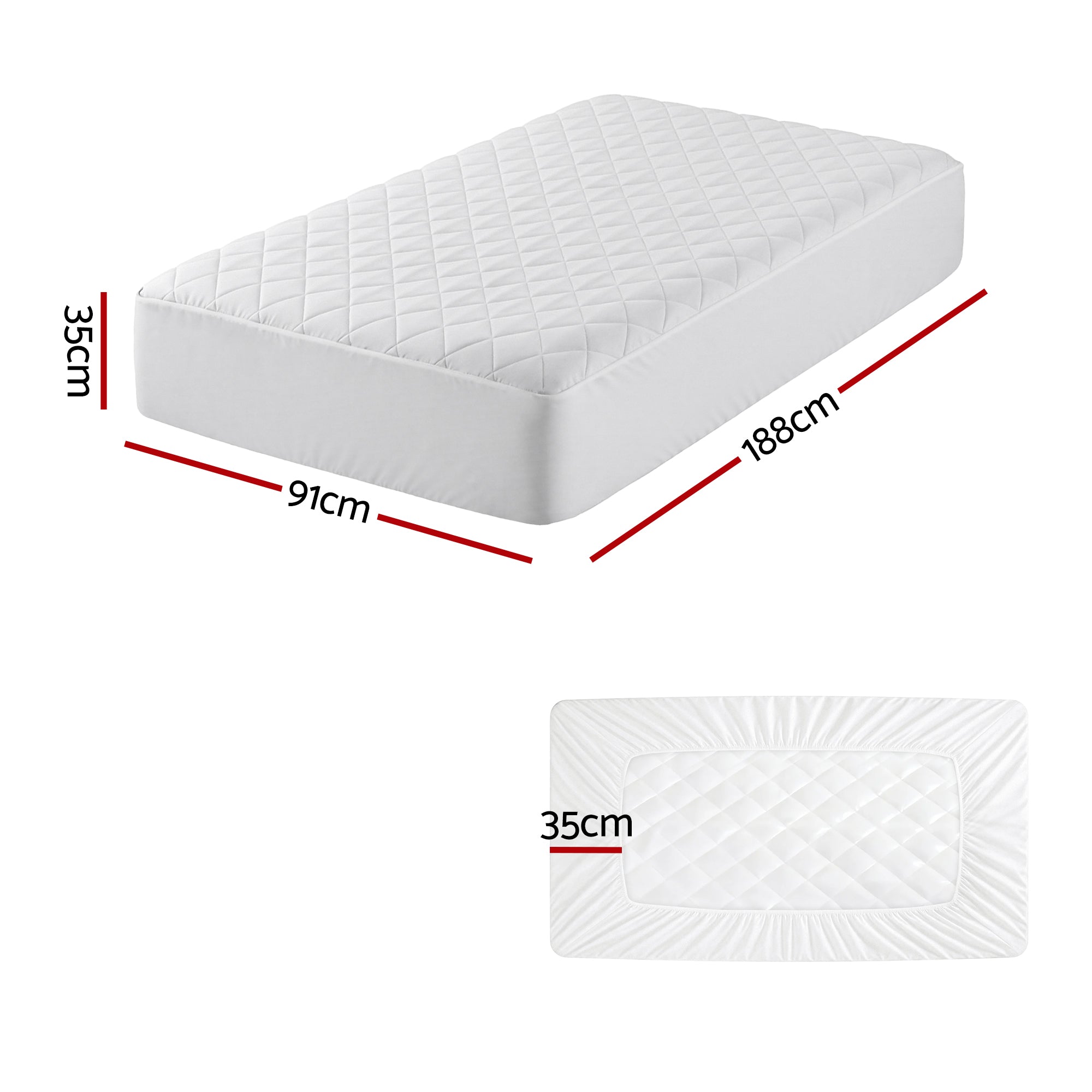 Giselle Waterproof Mattress Protector 100% Cotton Quilted Fitted Cover Single - Free Delivery