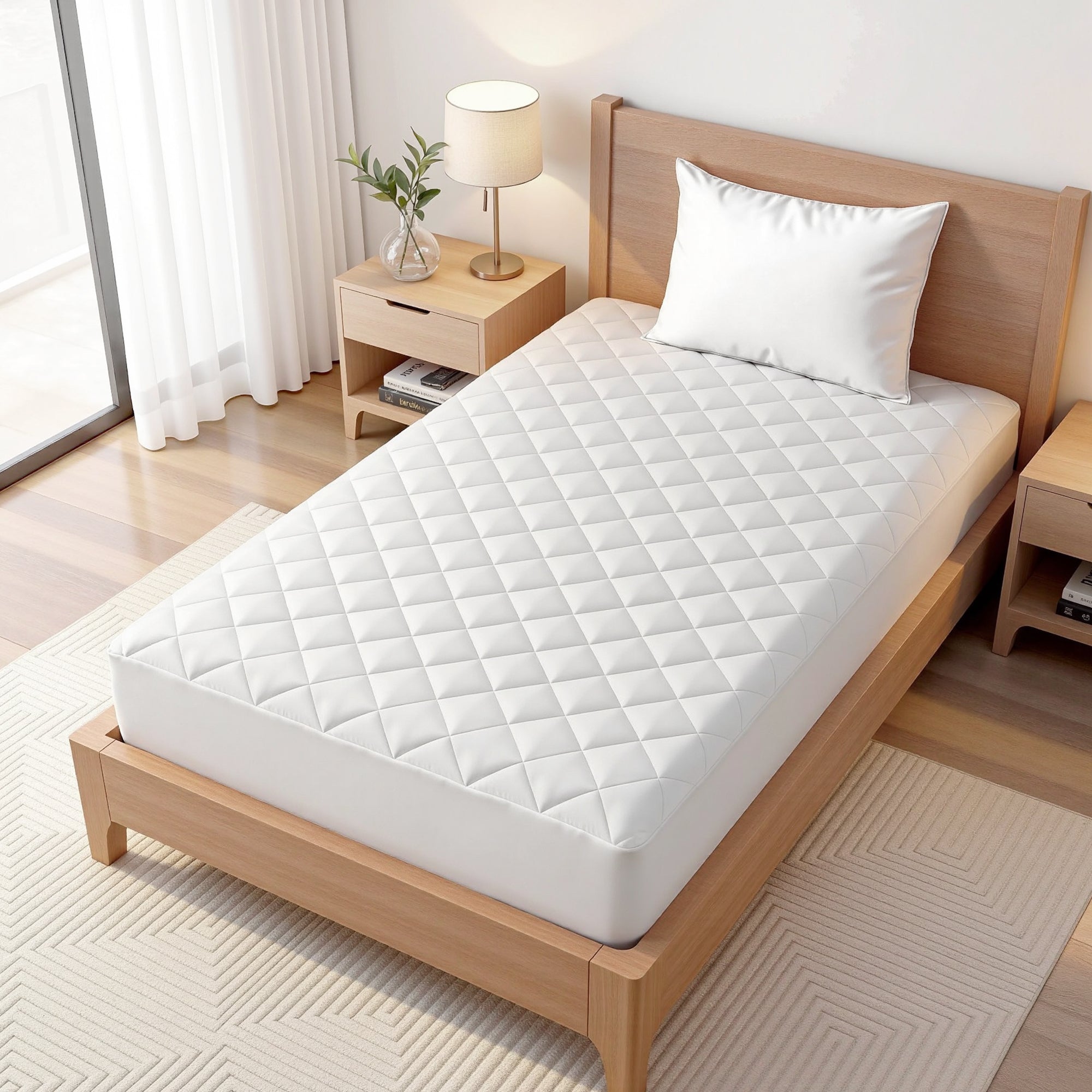 Giselle Waterproof Mattress Protector 100% Cotton Quilted Fitted Cover Single - Free Delivery