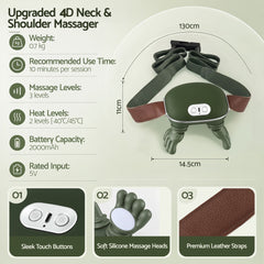 Livemor Electric Neck Massager with Heat for Shoulder,Back Wireless Massage | 4D Shiatsu Kneading Massager with Heat, Cordless Portable Muscle Relaxer, Soothes Shoulder Tension for Home, Office, and Car