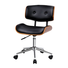 Artiss Wooden Office Chair PU Seat Black Brown