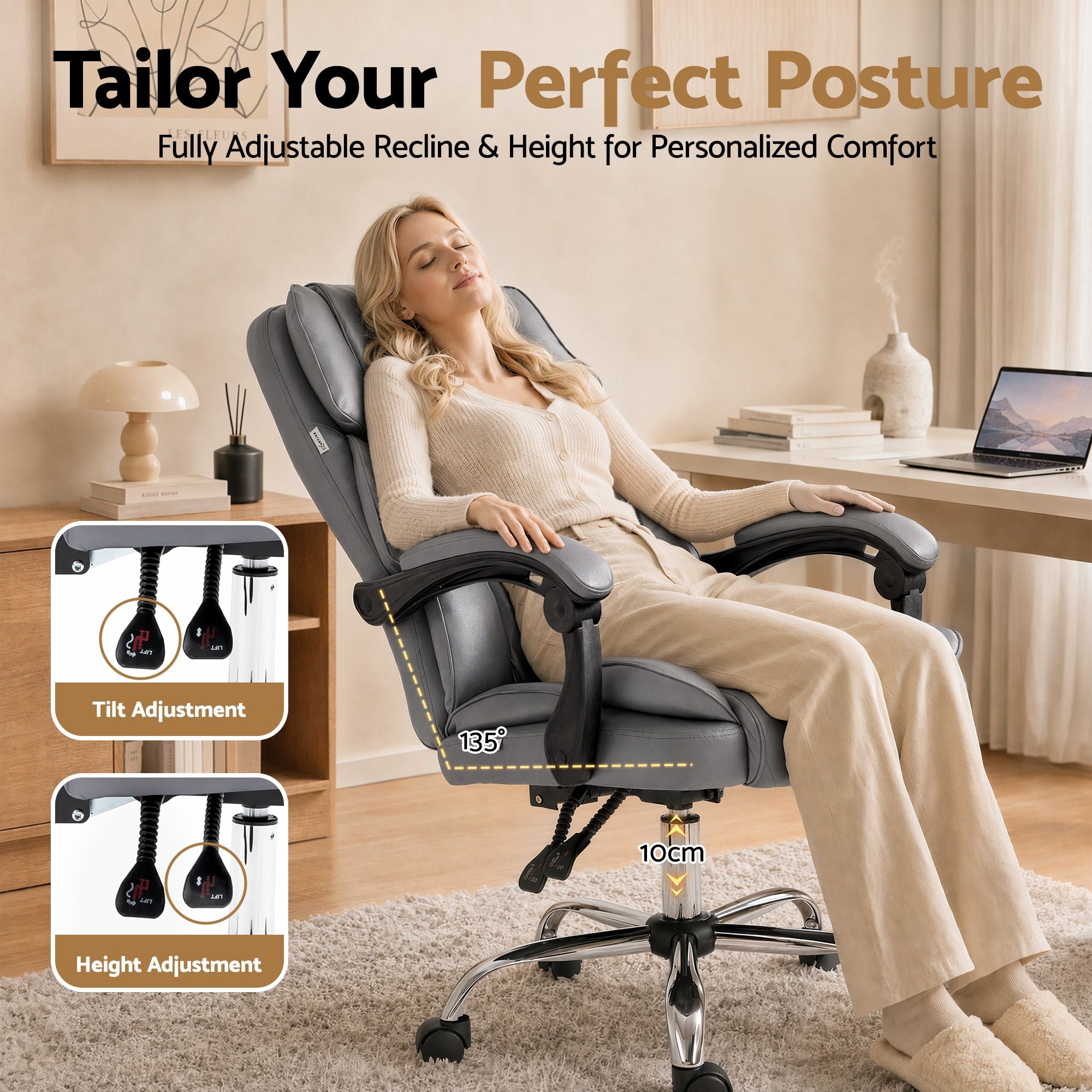 Artiss Executive Office Chair Recliner Grey