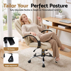 Artiss Executive Office Chair Leather Tilt Beige
