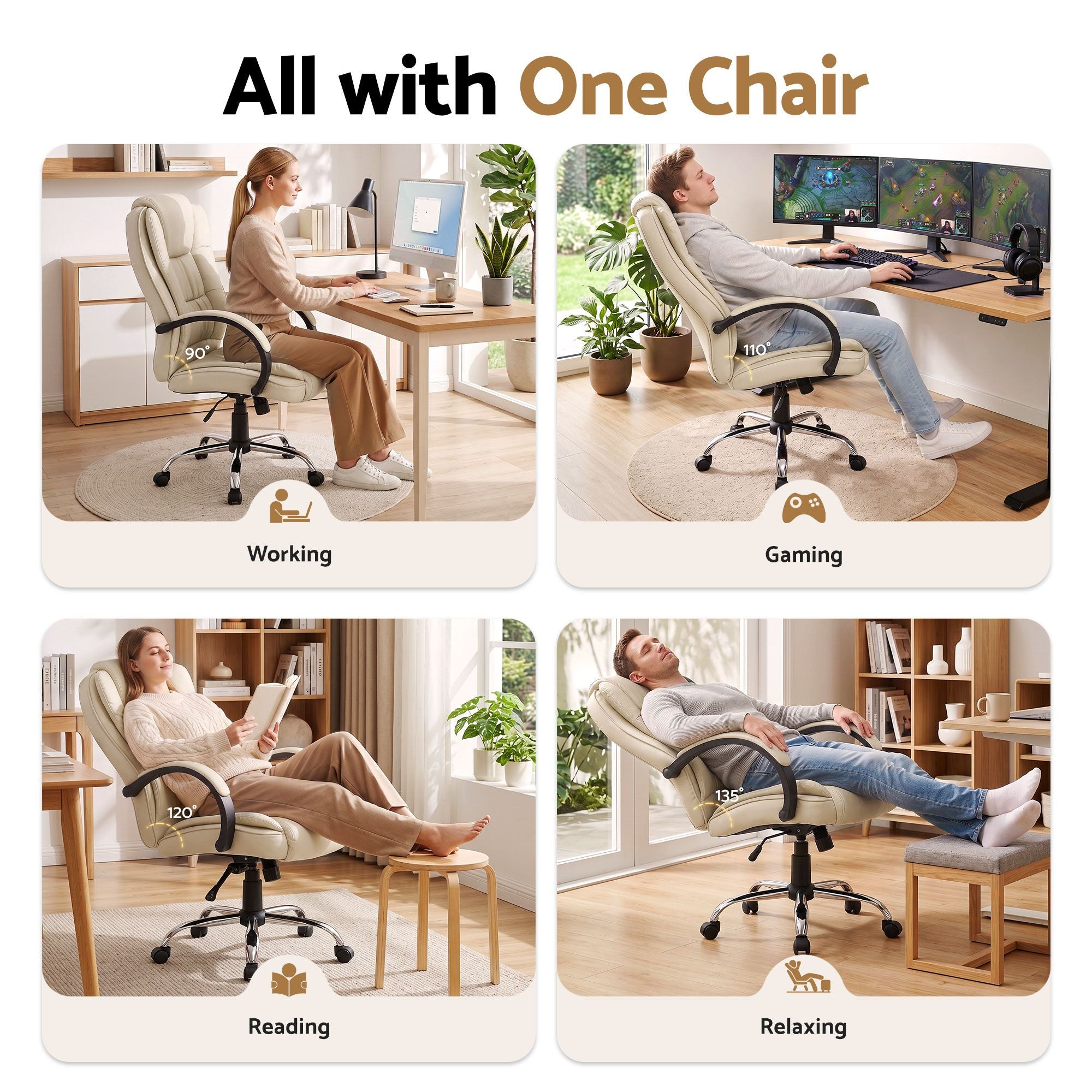 Artiss Executive Office Chair Leather Tilt Beige