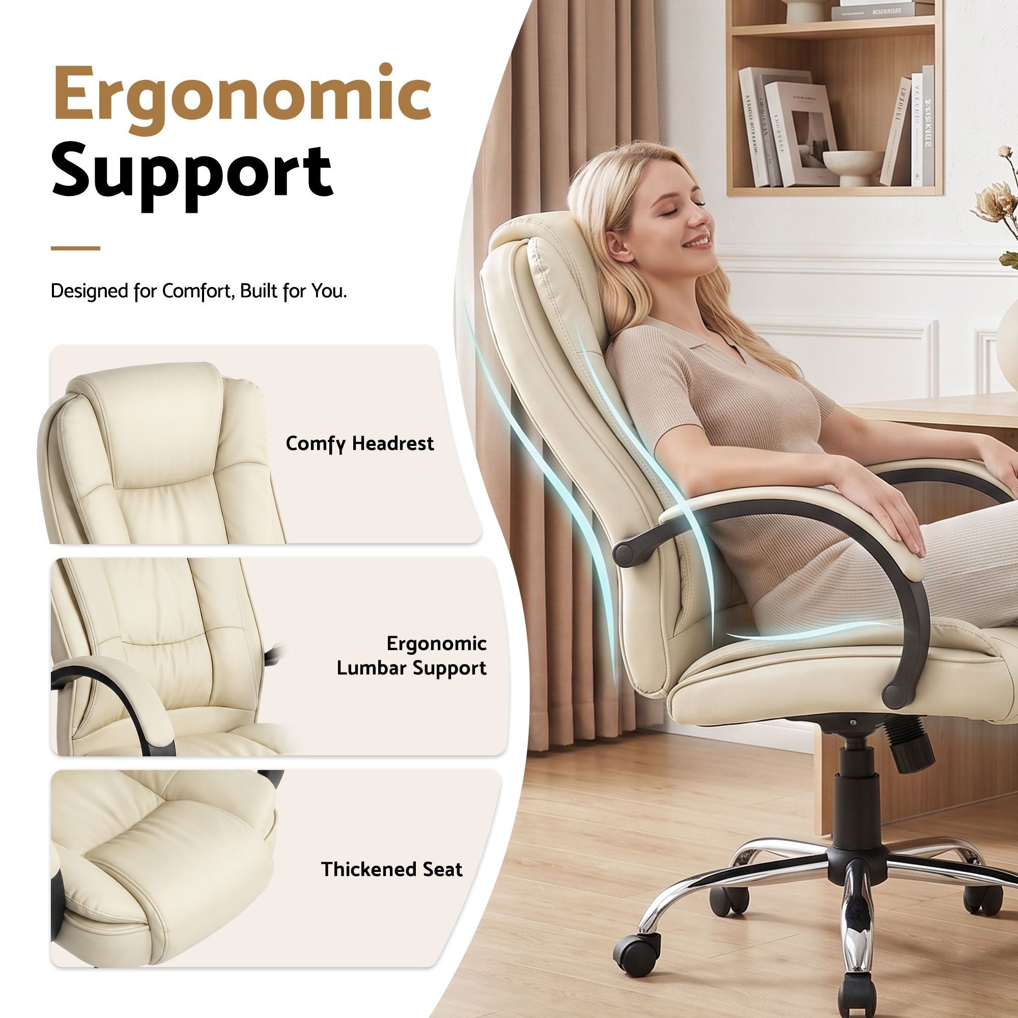 Artiss Executive Office Chair Leather Tilt Beige