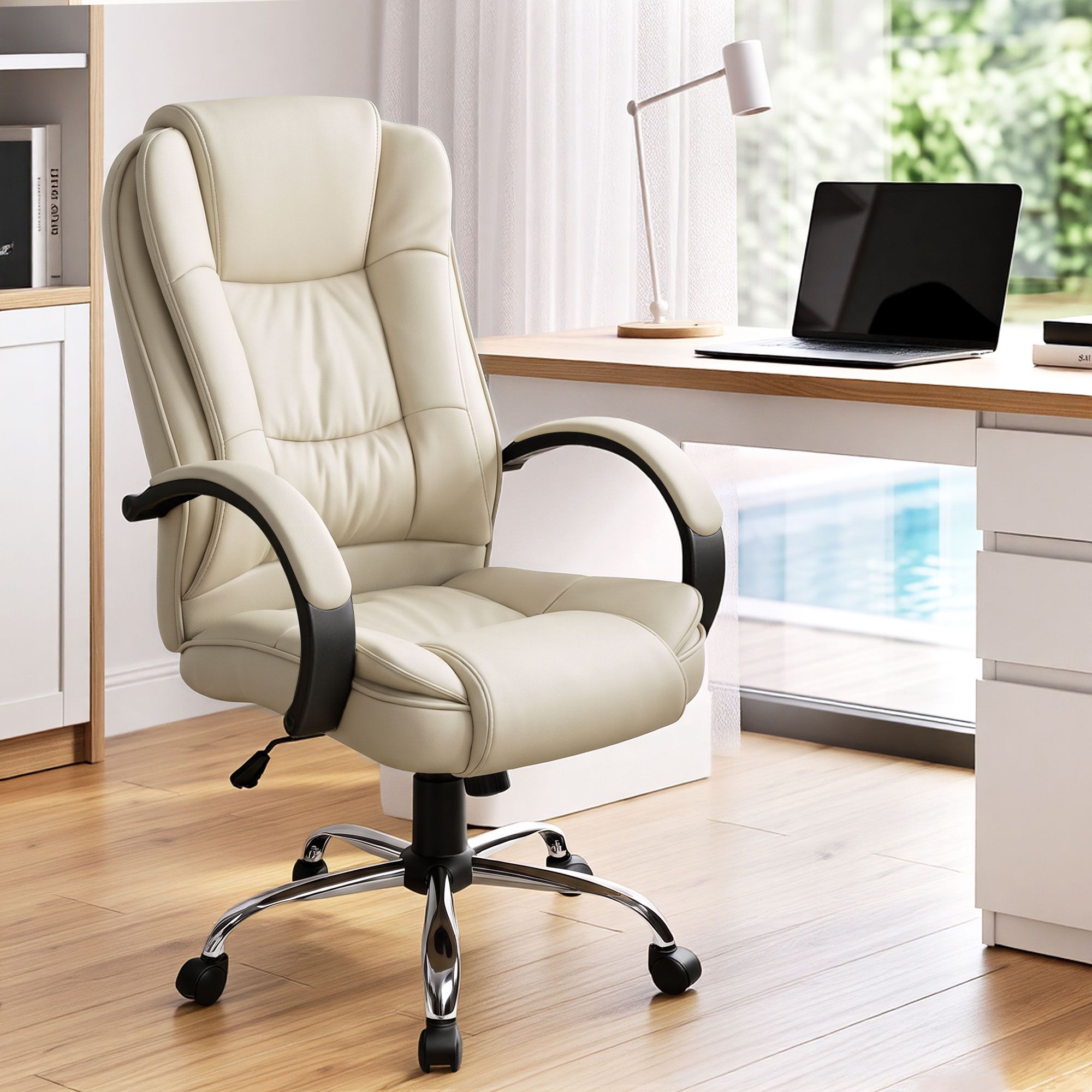 Artiss Executive Office Chair Leather Tilt Beige