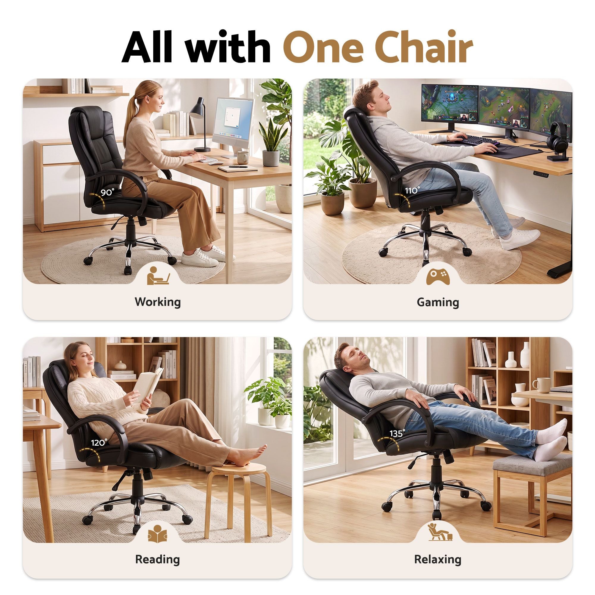 Artiss Executive Office Chair Leather Tilt Black