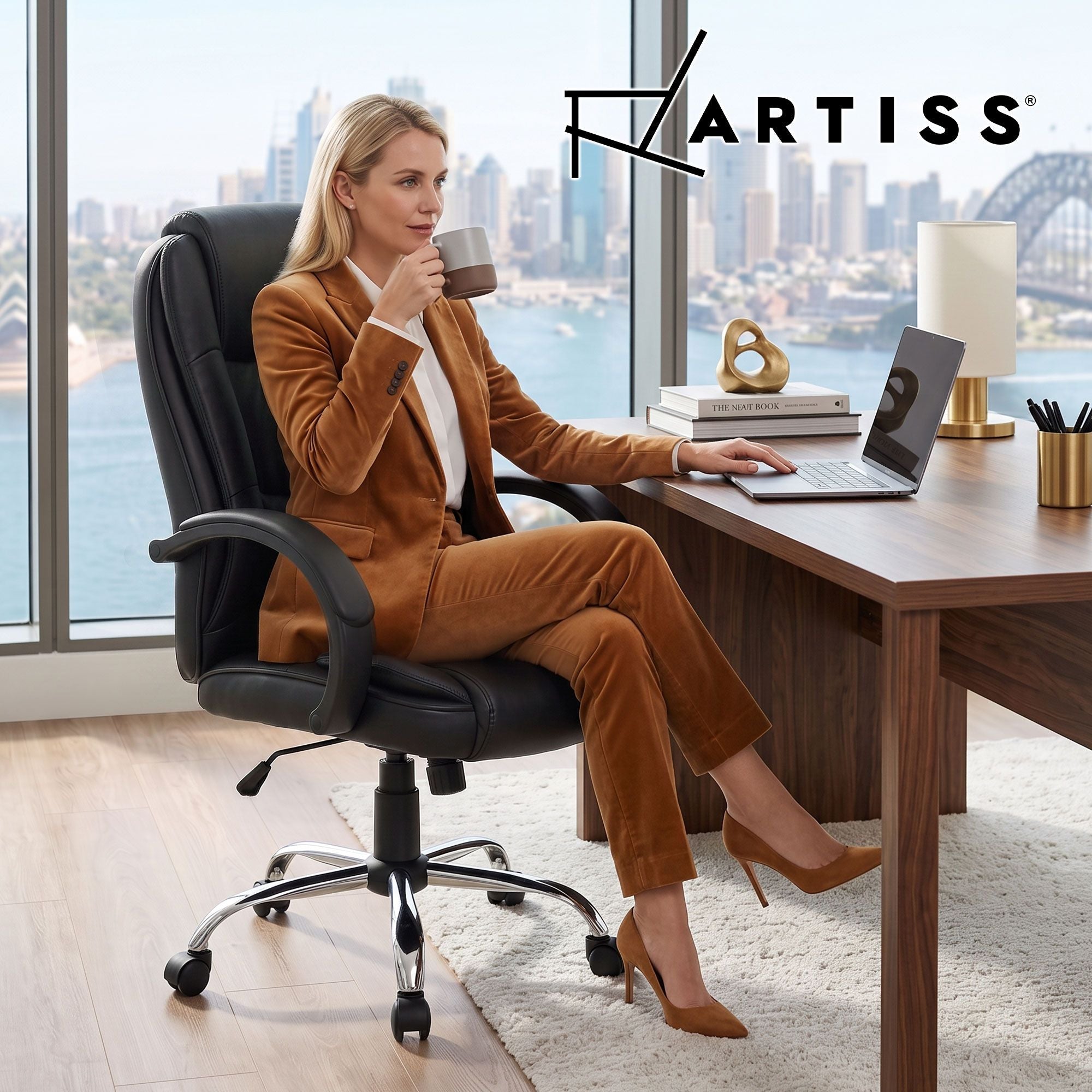 Artiss Executive Office Chair Leather Tilt Black