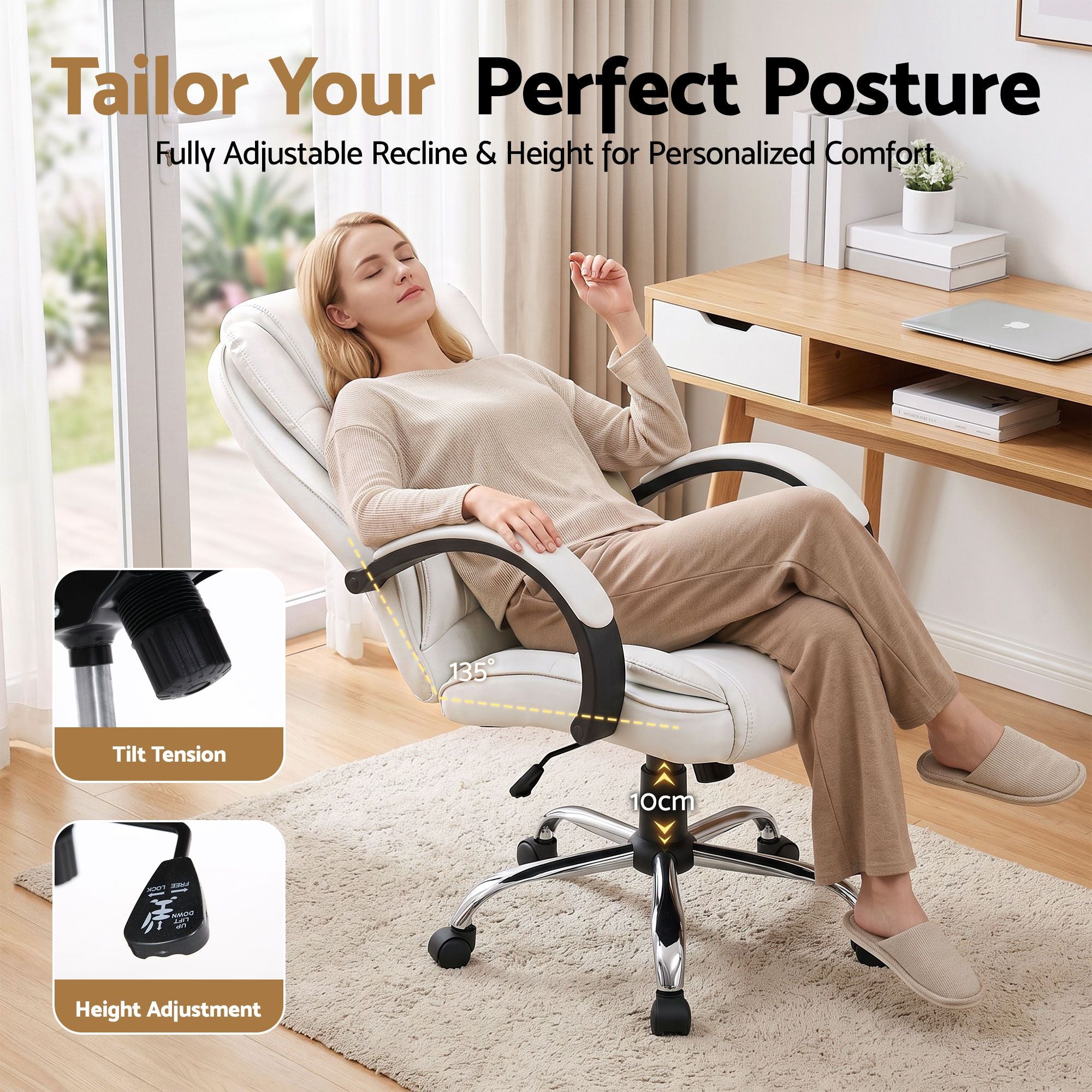 Artiss Executive Office Chair Leather Tilt White