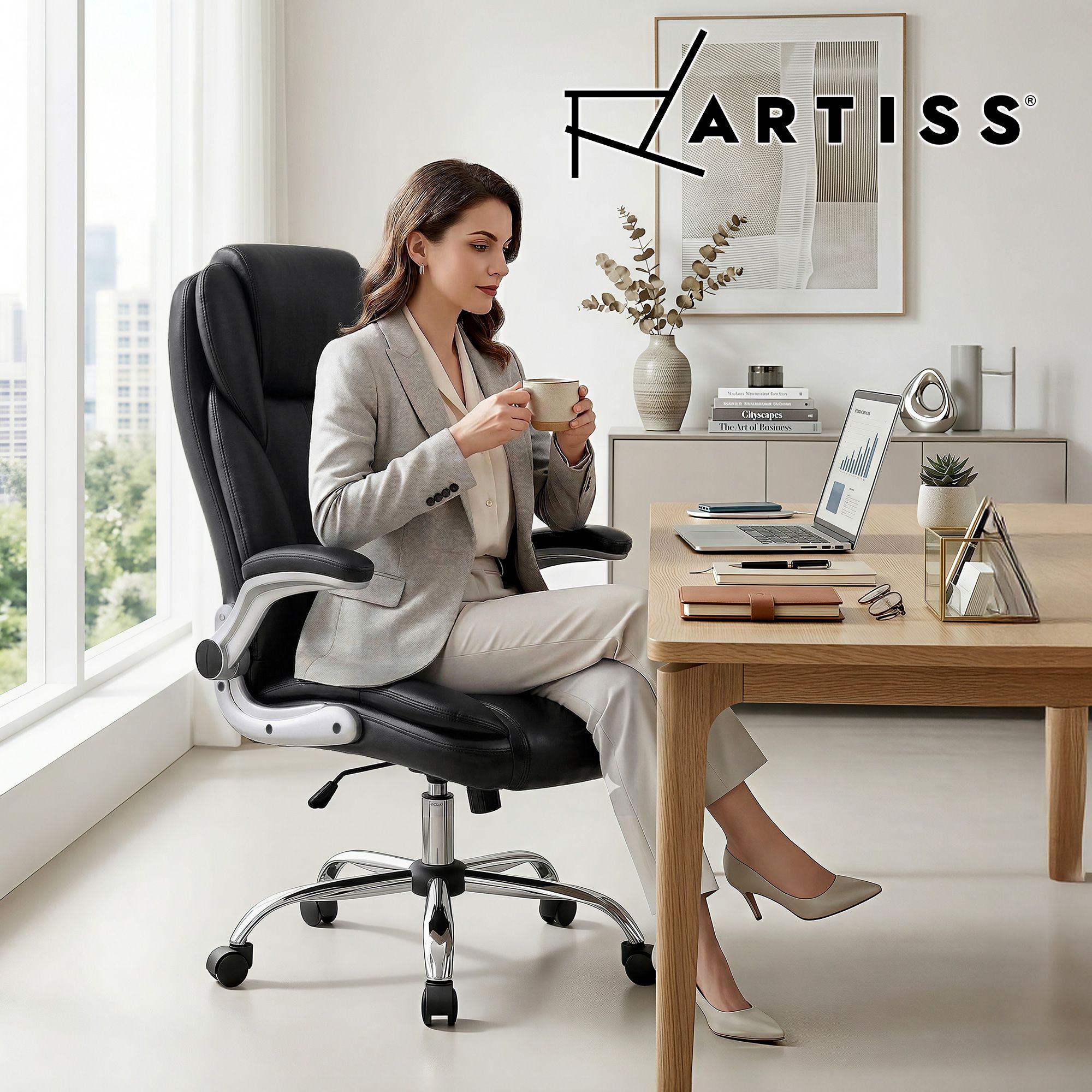 Artiss Executive Office Chair Leather Tilt Black