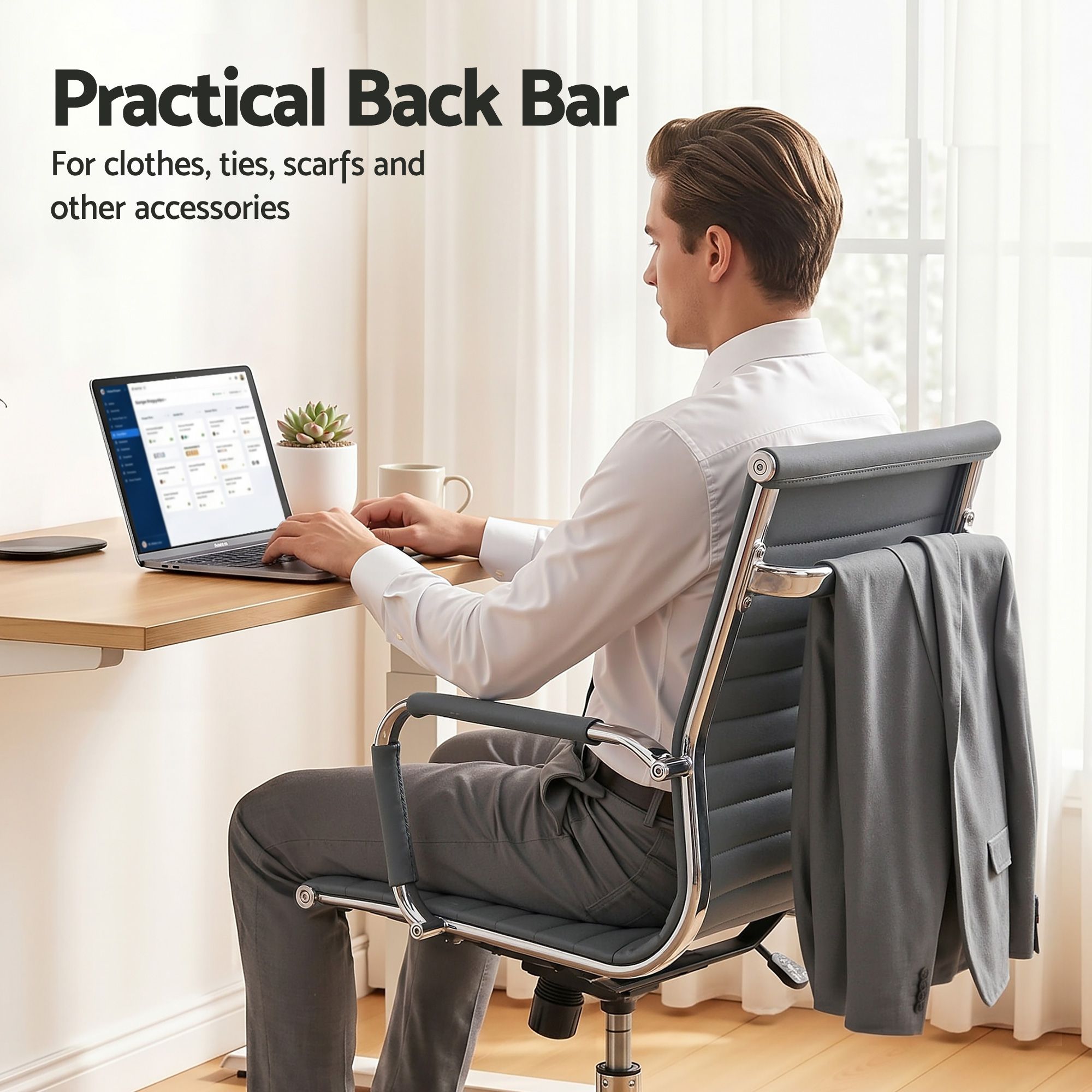 Artiss Office Chair Conference Chairs PU Leather Mid Back Grey